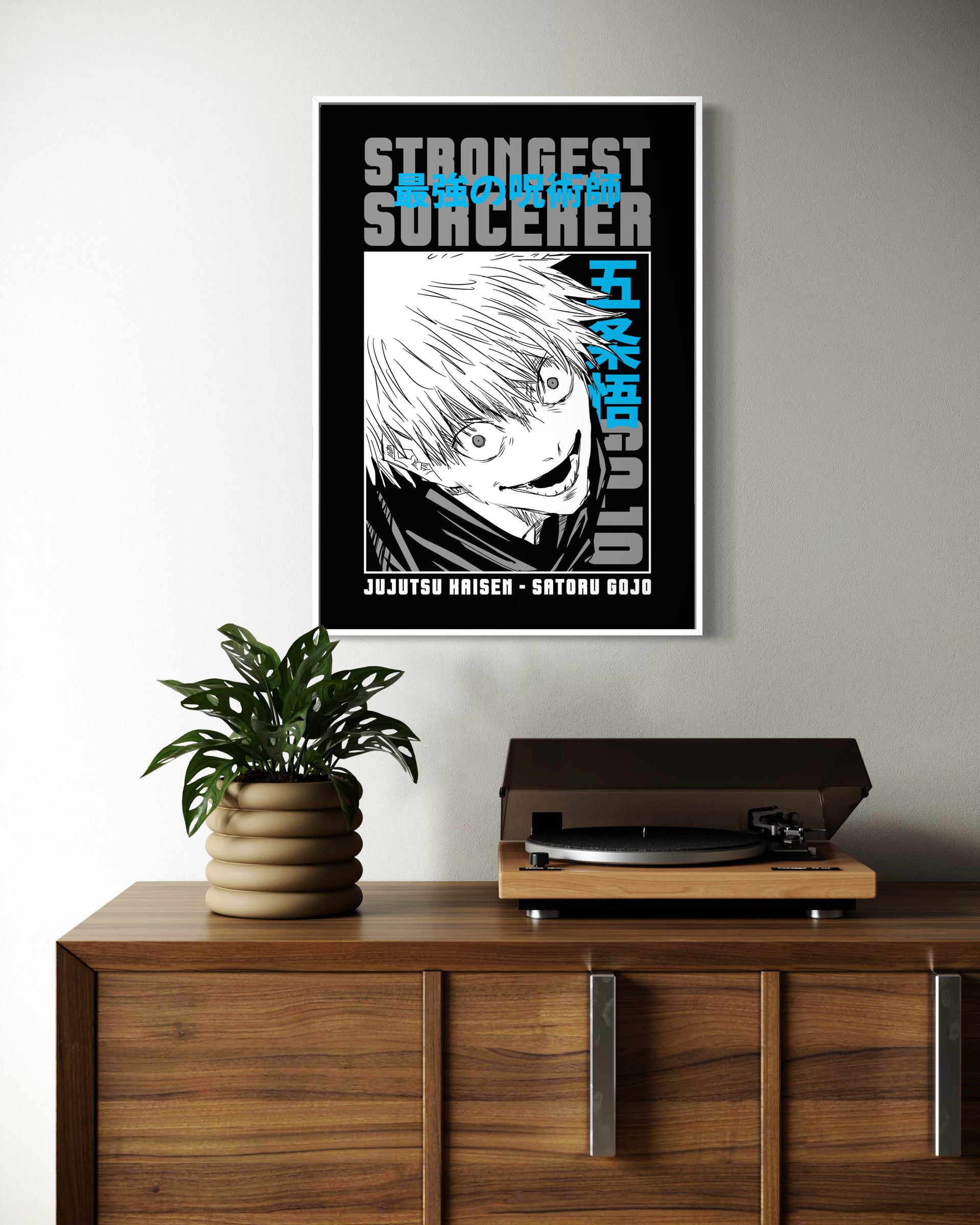 Gojo King jk con cornice nera e illustrazione manga bianco/nero