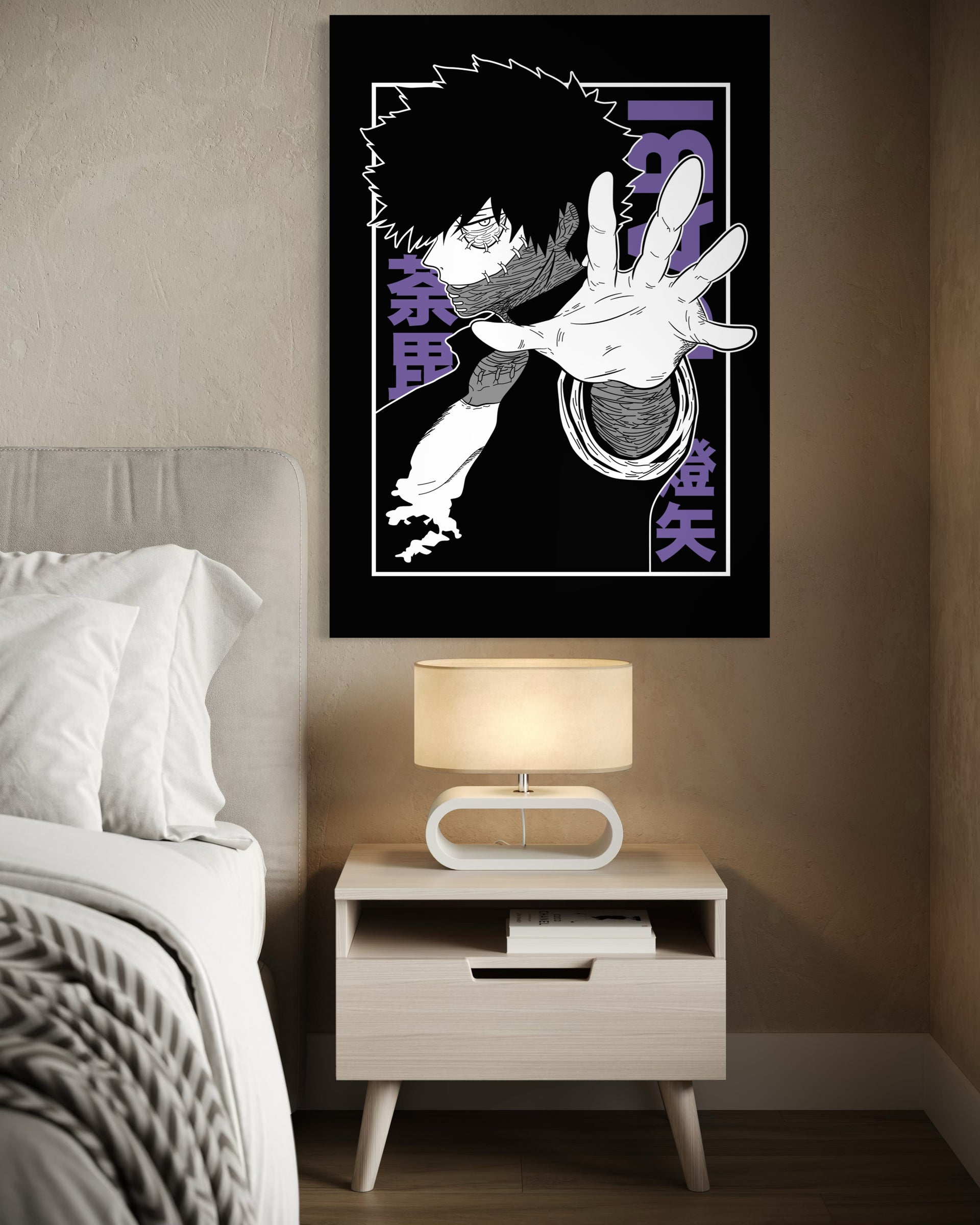 Dabi mha, poster incorniciato con telaio nero, figura in bianco e nero con una mano alzata