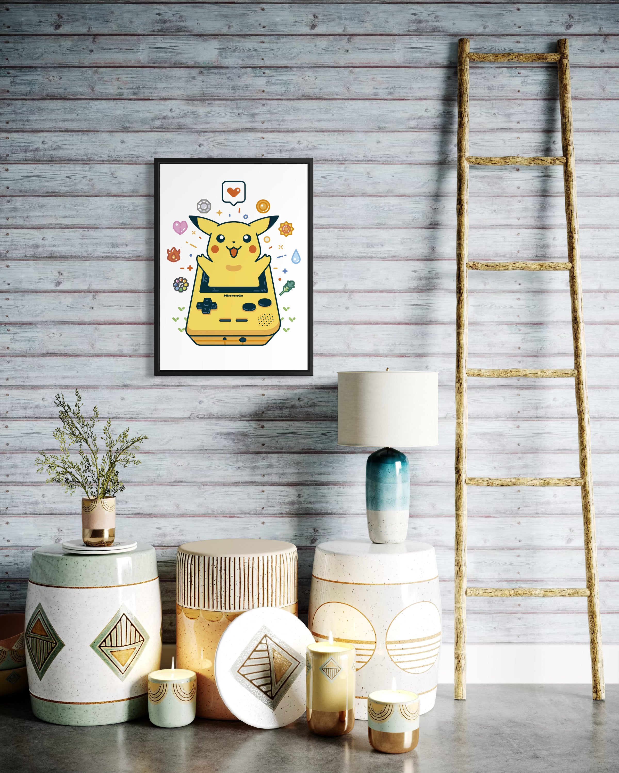 Stampa Game boy con cornice nera e illustrazione gialla