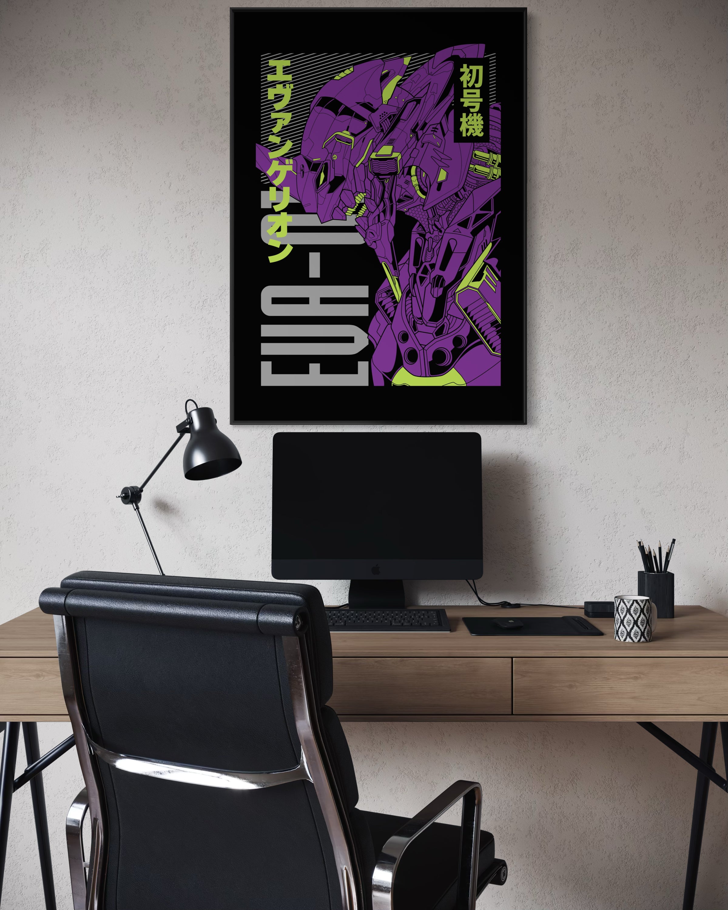 Stampa incorniciata con grafica mecha viola e telaio nero