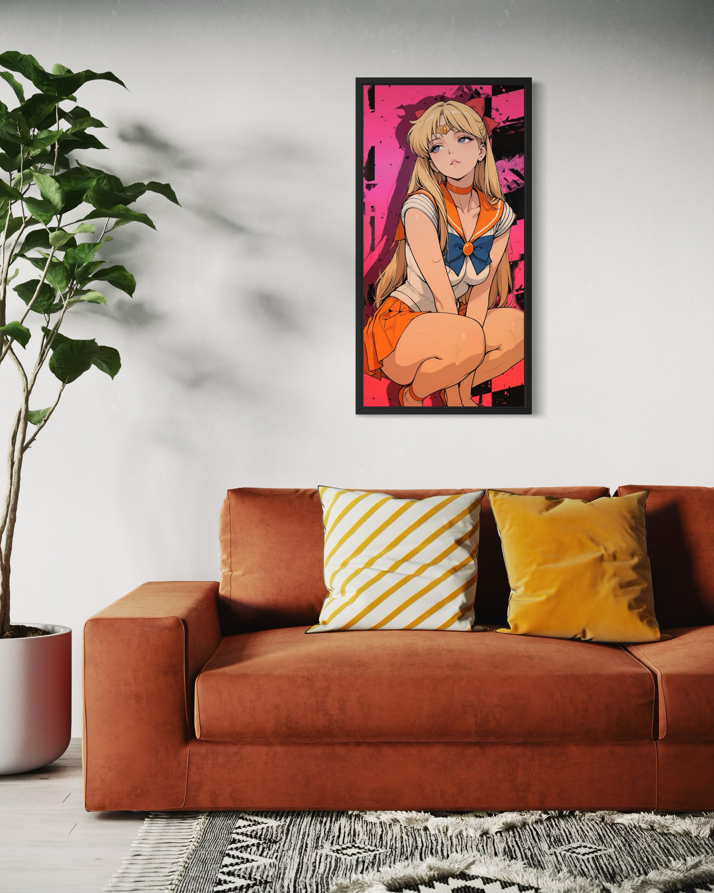 Stampa Sailor Venus con cornice nera, figura in costume marinaretto