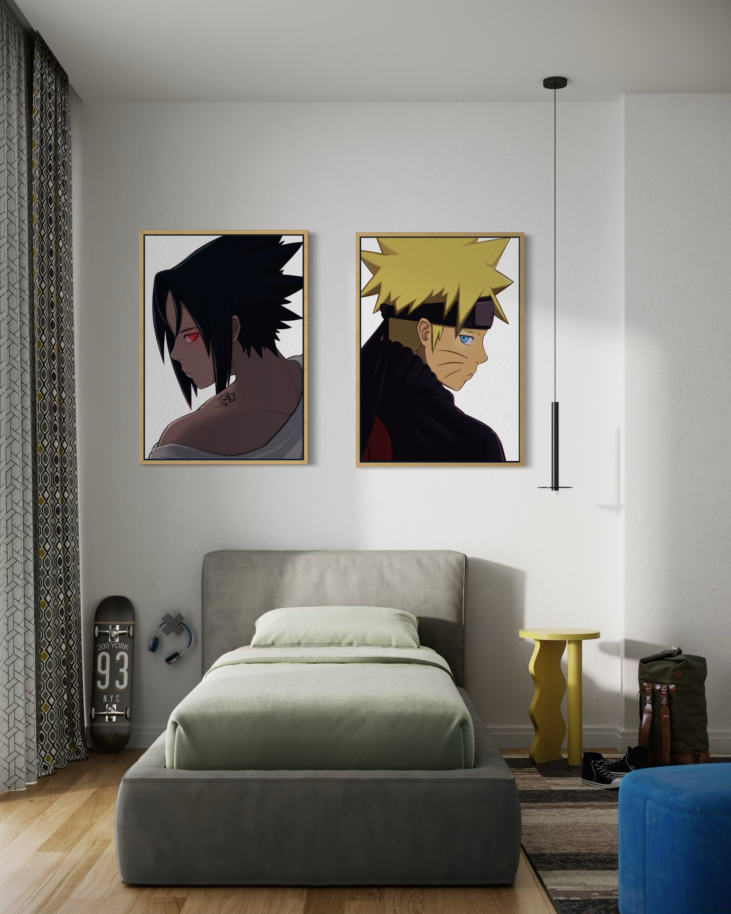 Stampa Rivali con cornice oro, due ritratti anime