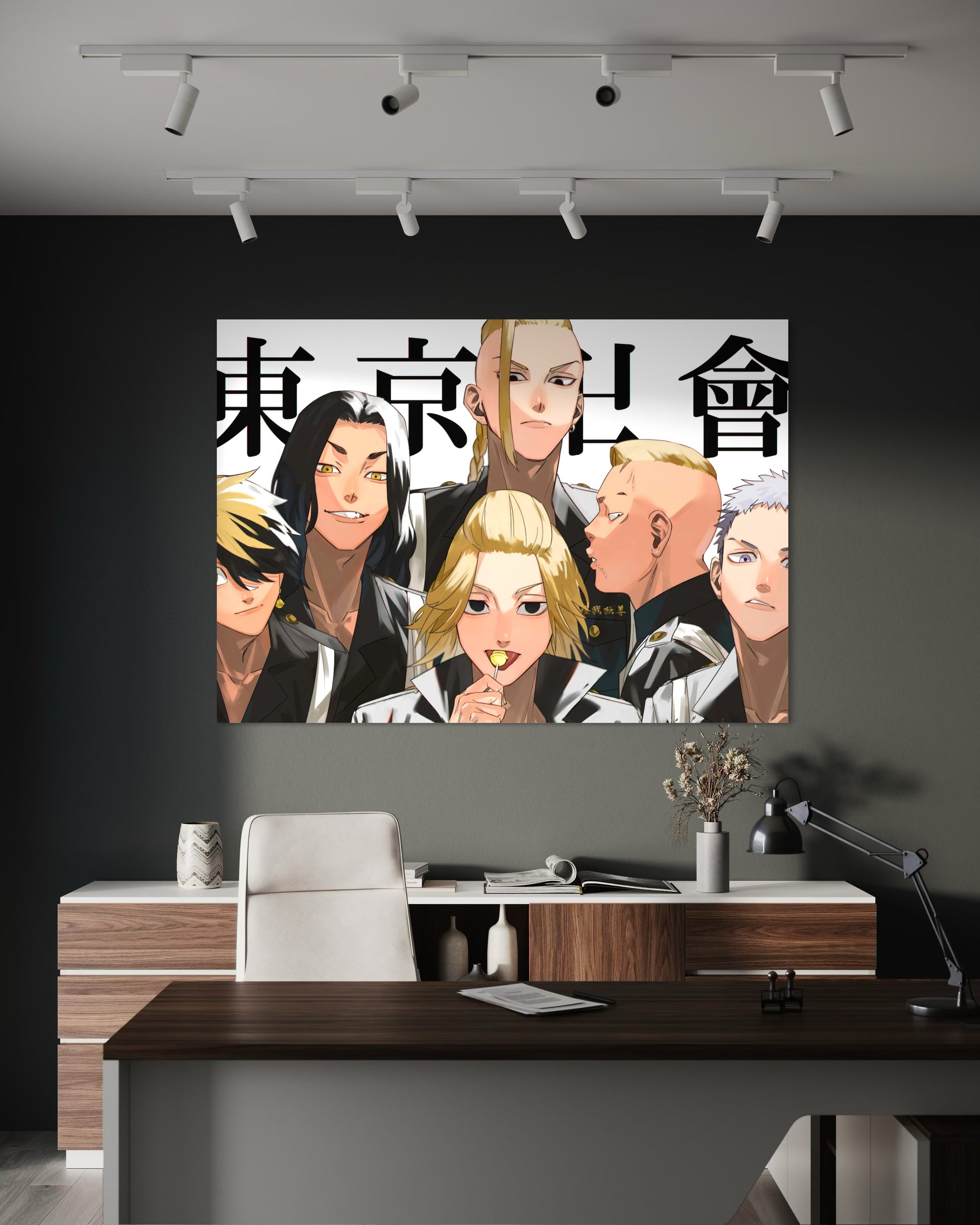 Tokyo Revengers stampa da parete con personaggi e scritte giapponesi, senza cornice visibile