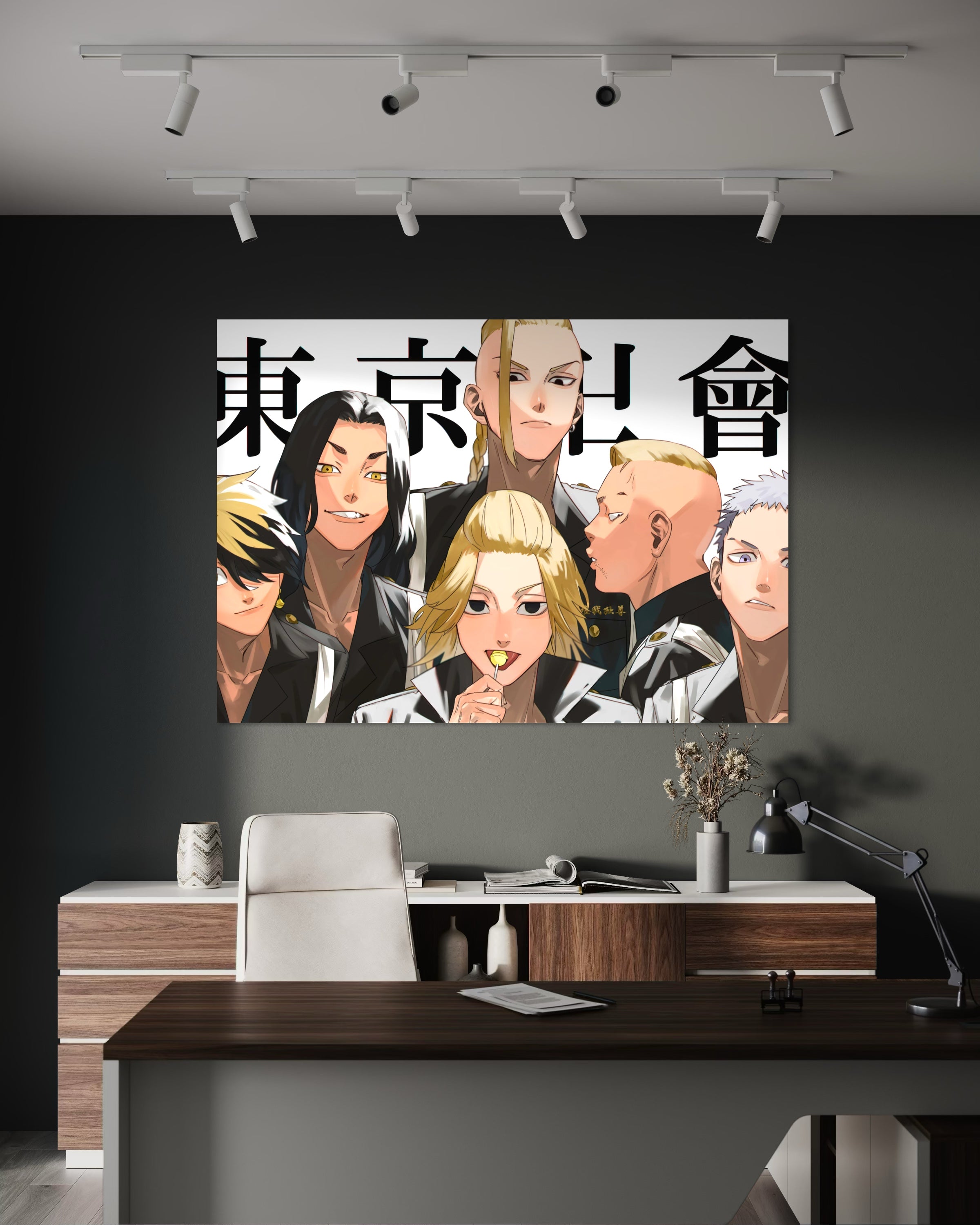 Tokyo Revengers stampa da parete con personaggi e scritte giapponesi, senza cornice visibile