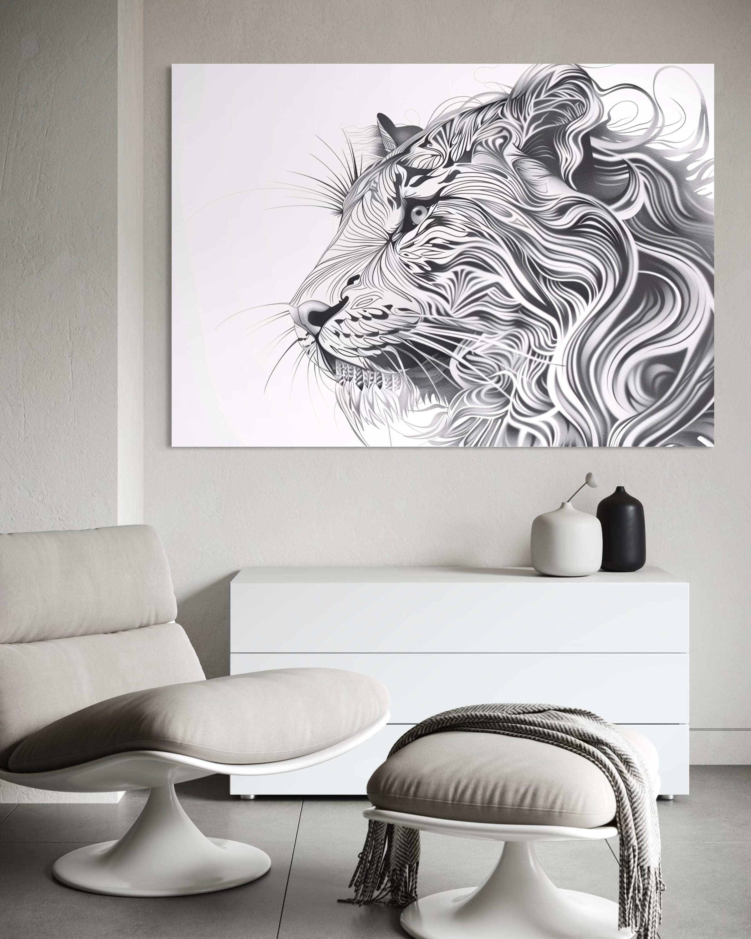 Tigre scarabocchino linee in stile grafico, disegno a inchiostro bianco e nero