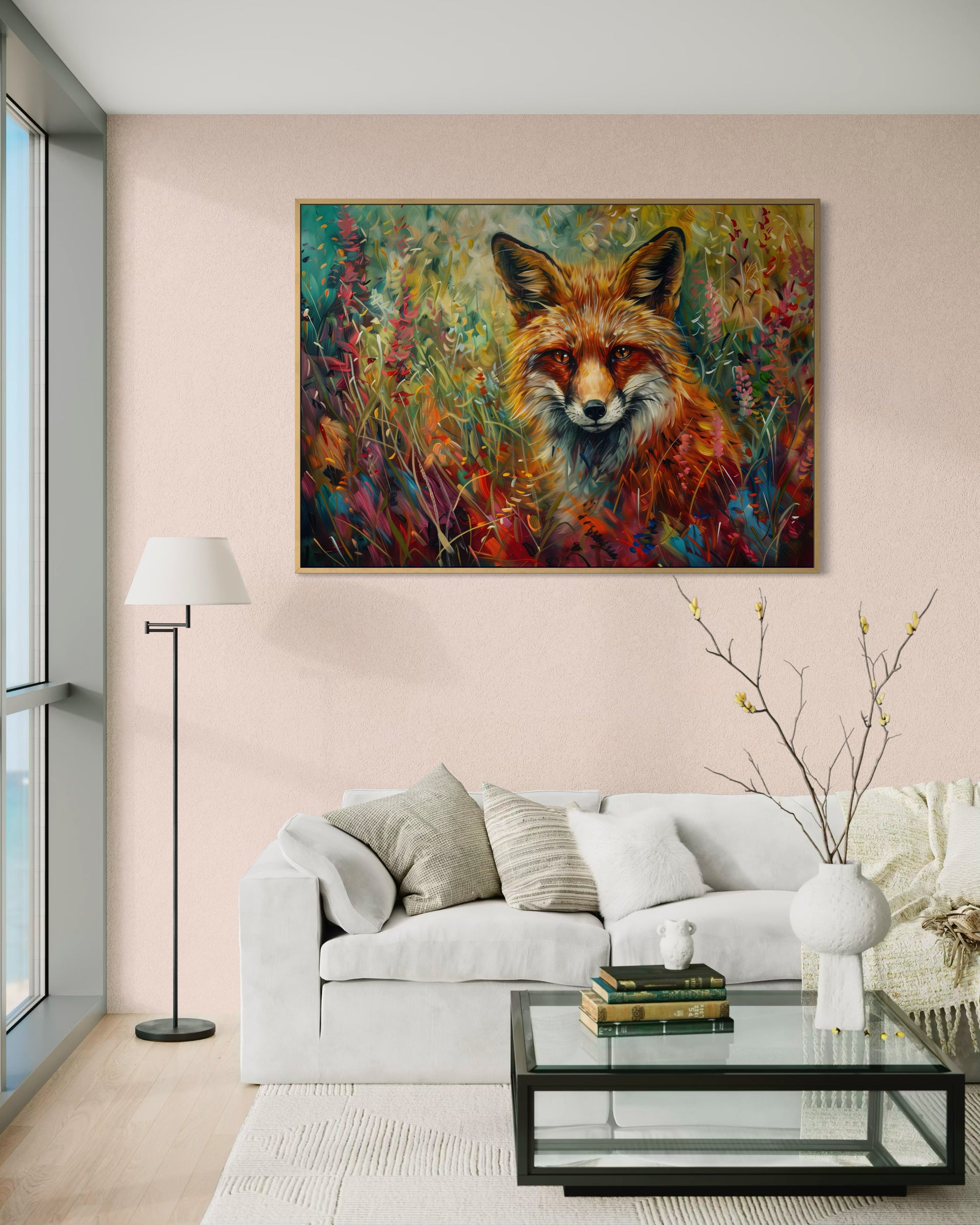 Quadro incorniciato Dolcezza con volto di volpe dai colori vivaci