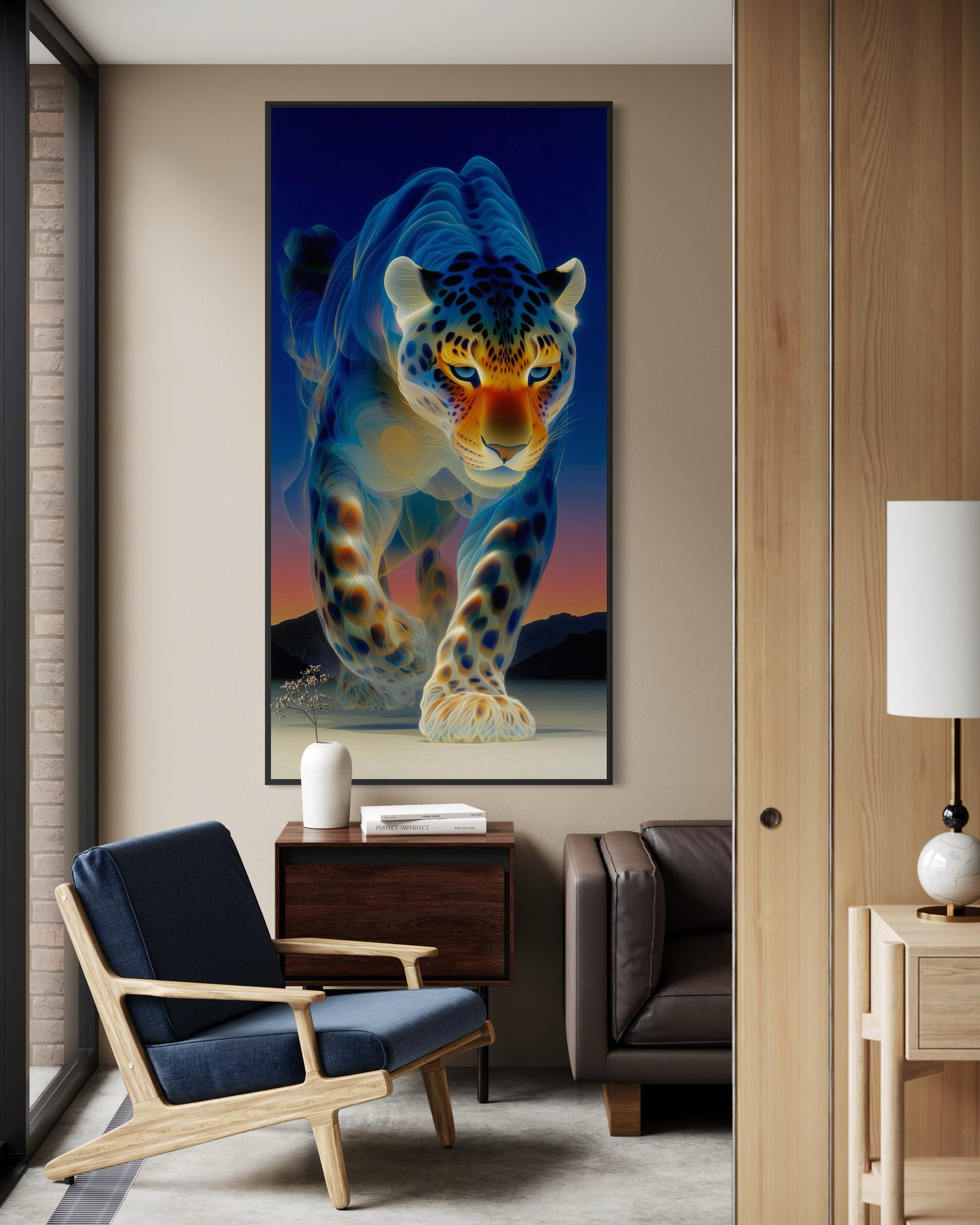 Passo leggero, stampa con leopardo multicolore in cornice
