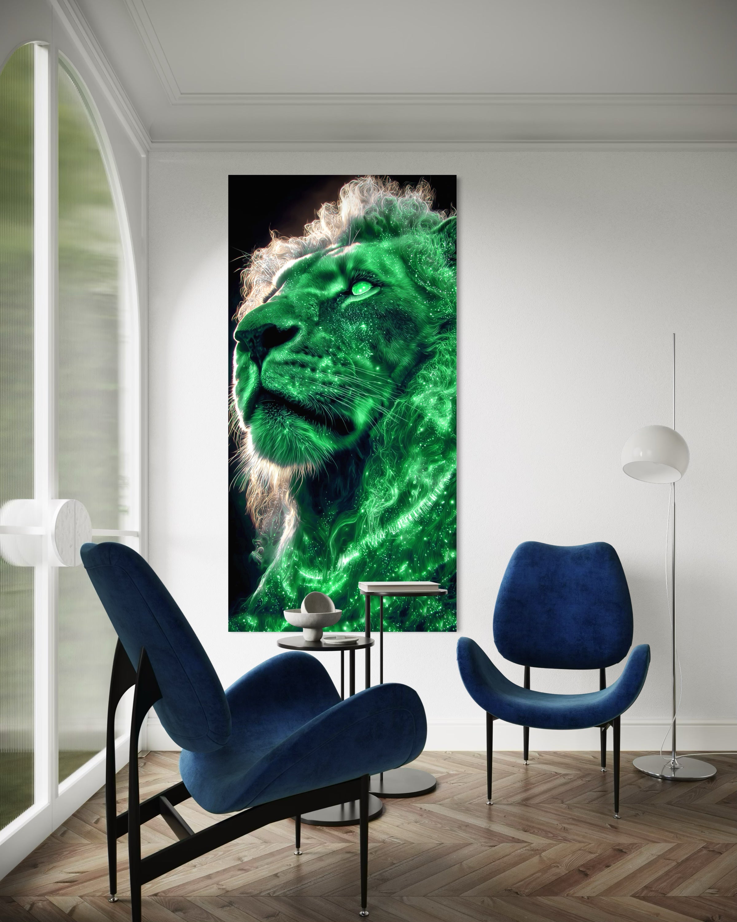 Re della Savana: leone verde intenso con telaio nero