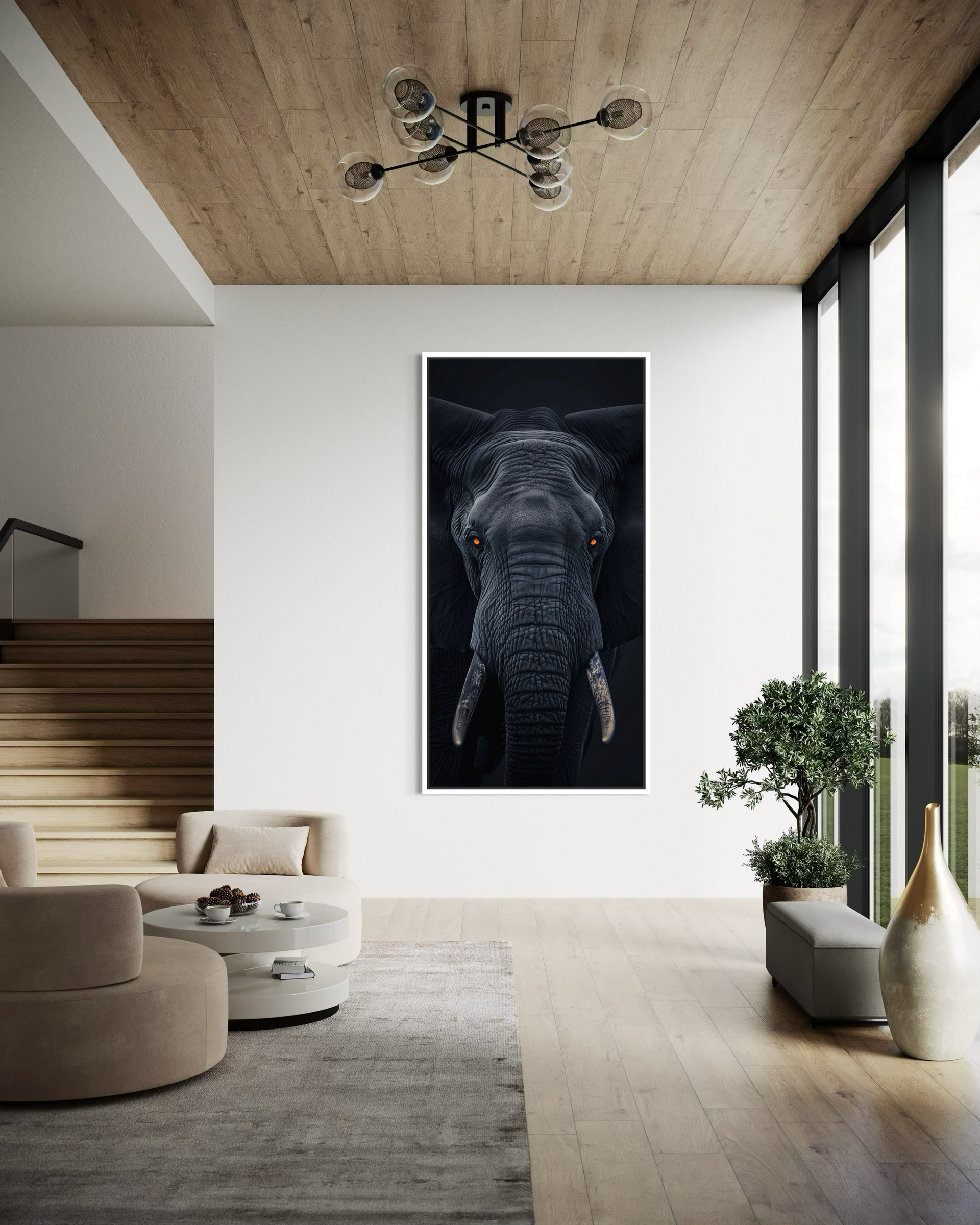 Maestosità elefante scuro con cornice nera verticale