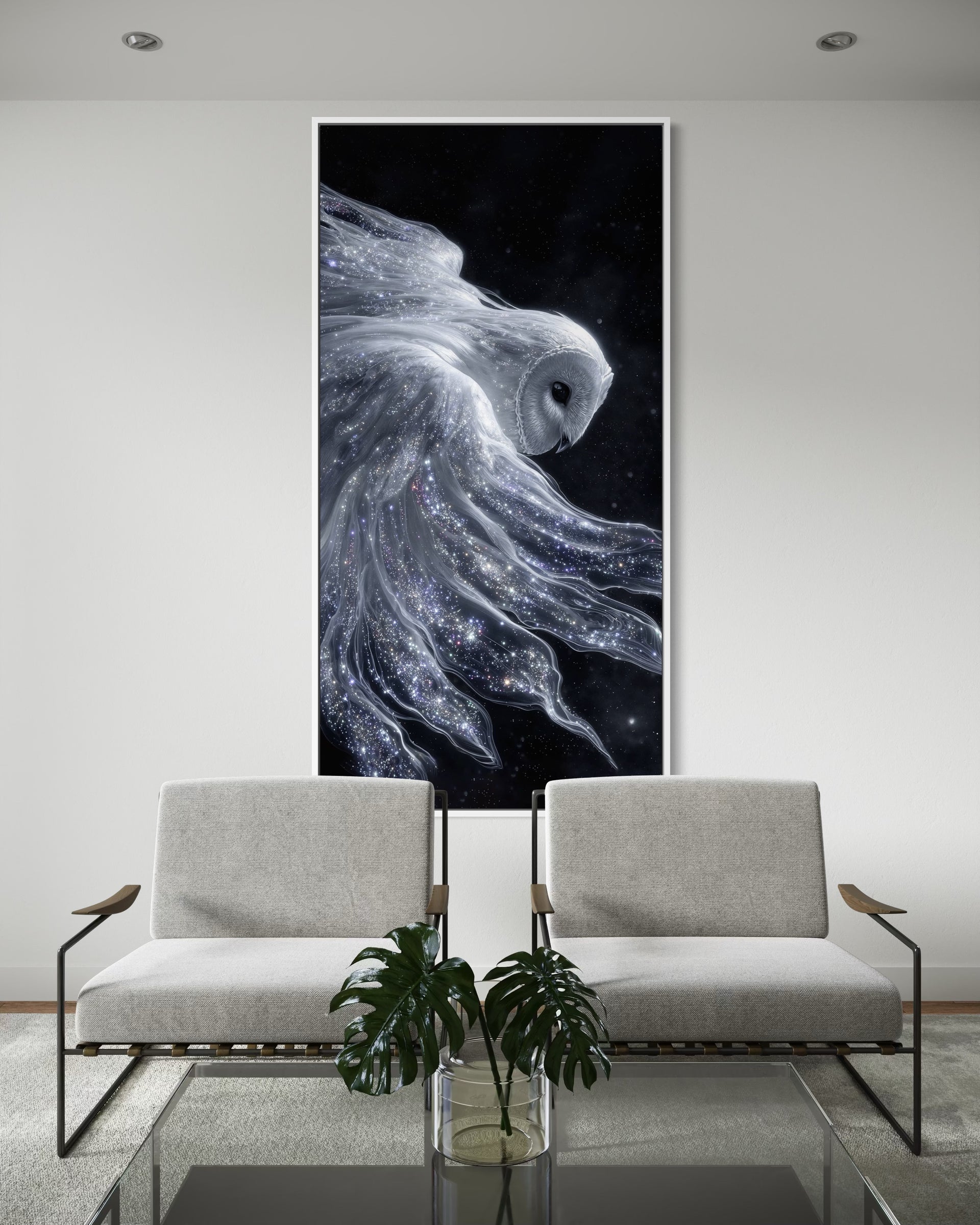 Silenzio notturno, quadro verticale: pesce bianco con cornice bianca