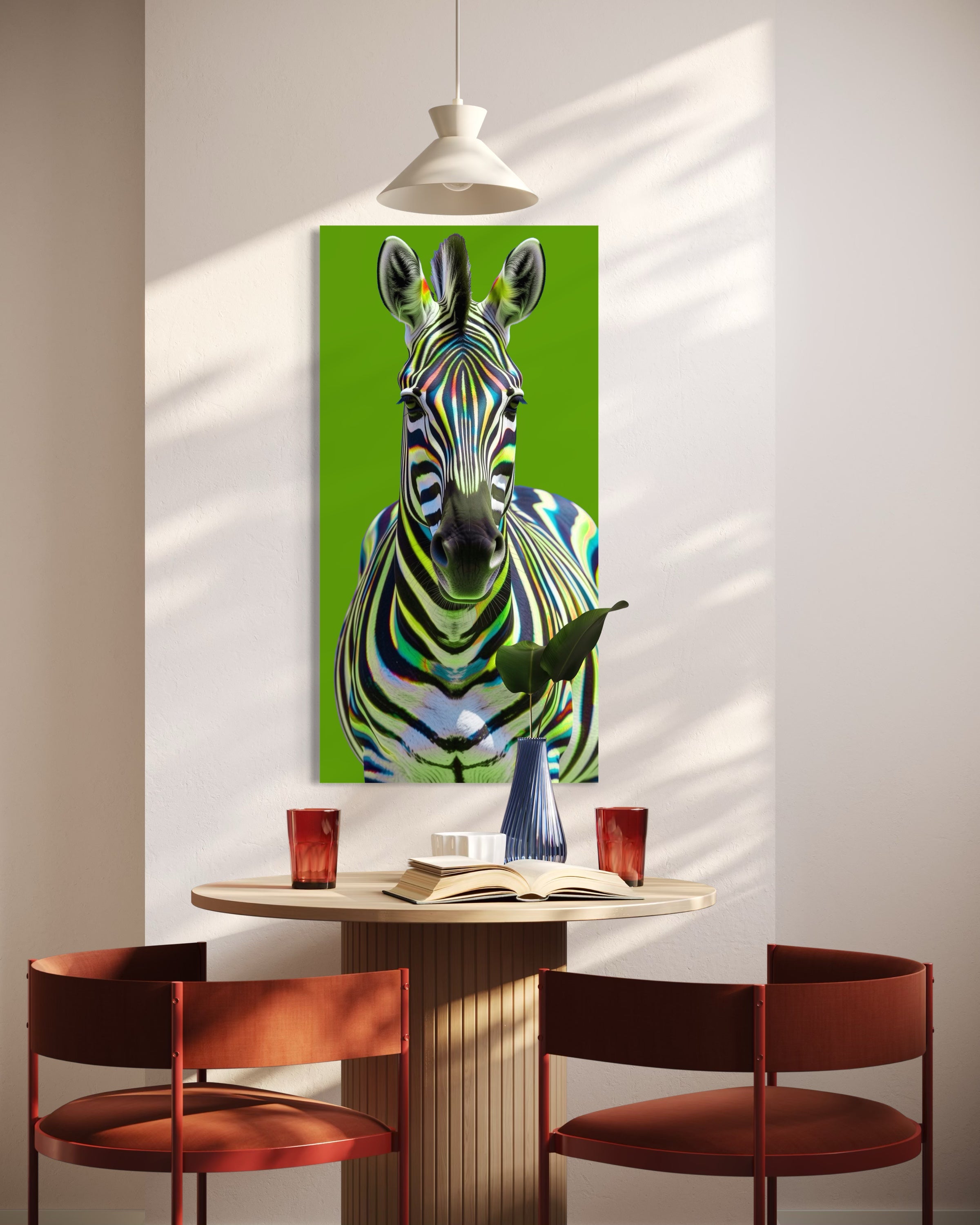 Stampa incorniciata Zebra multicolore con sfondo verde