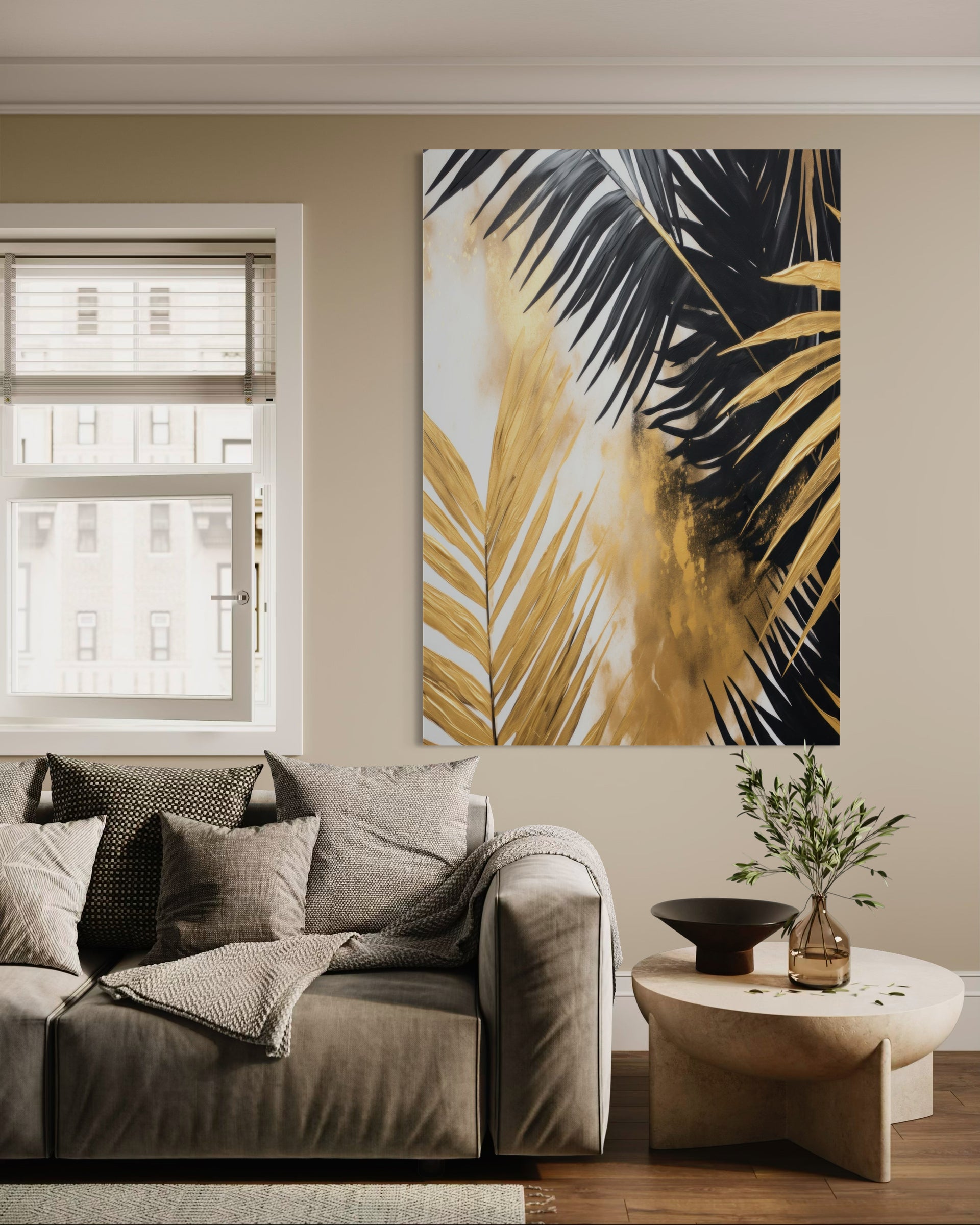 Quadro foglie tropicali con telaio nero