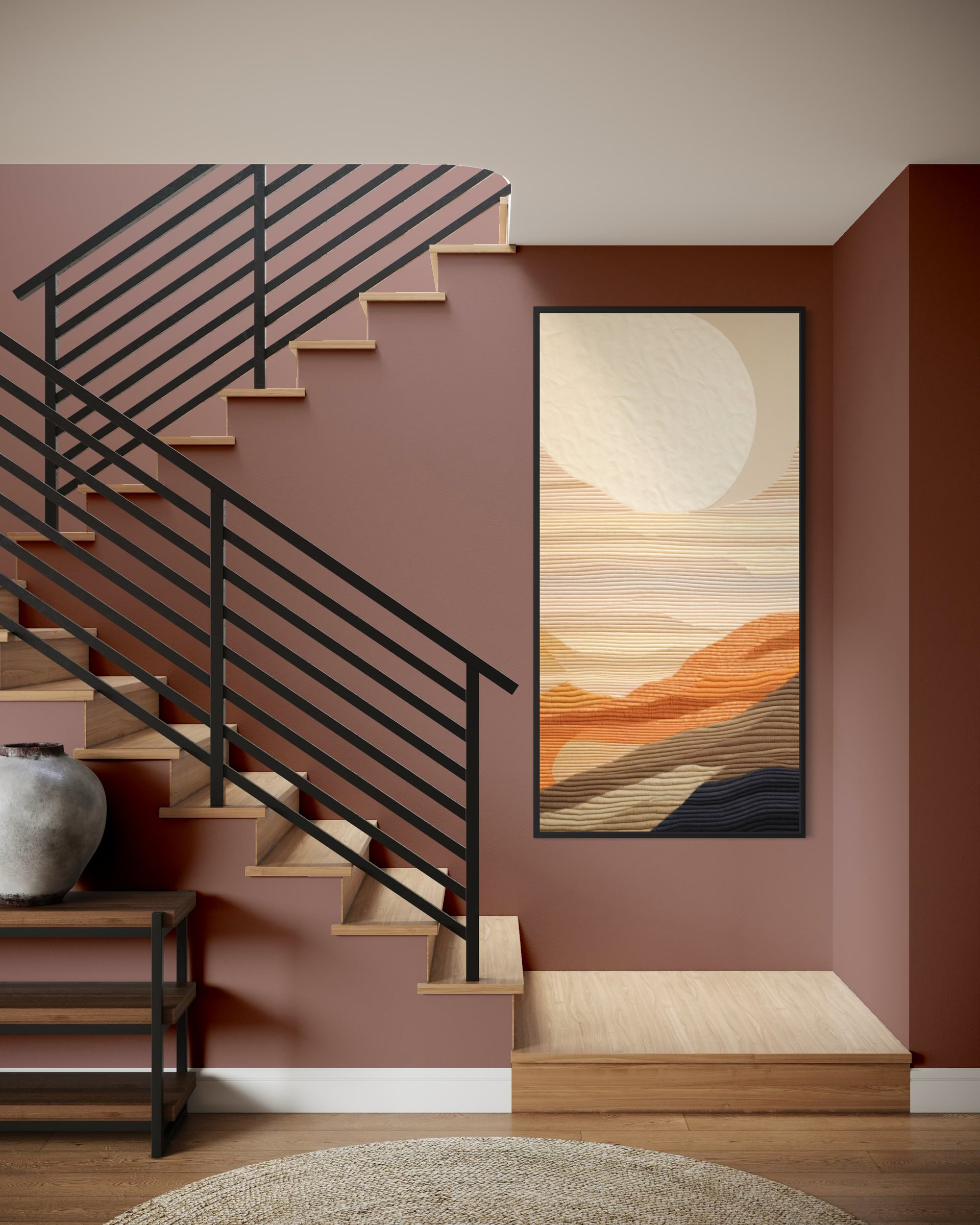 Home design panorama elegante, stampa astratta in cornice scura verticale