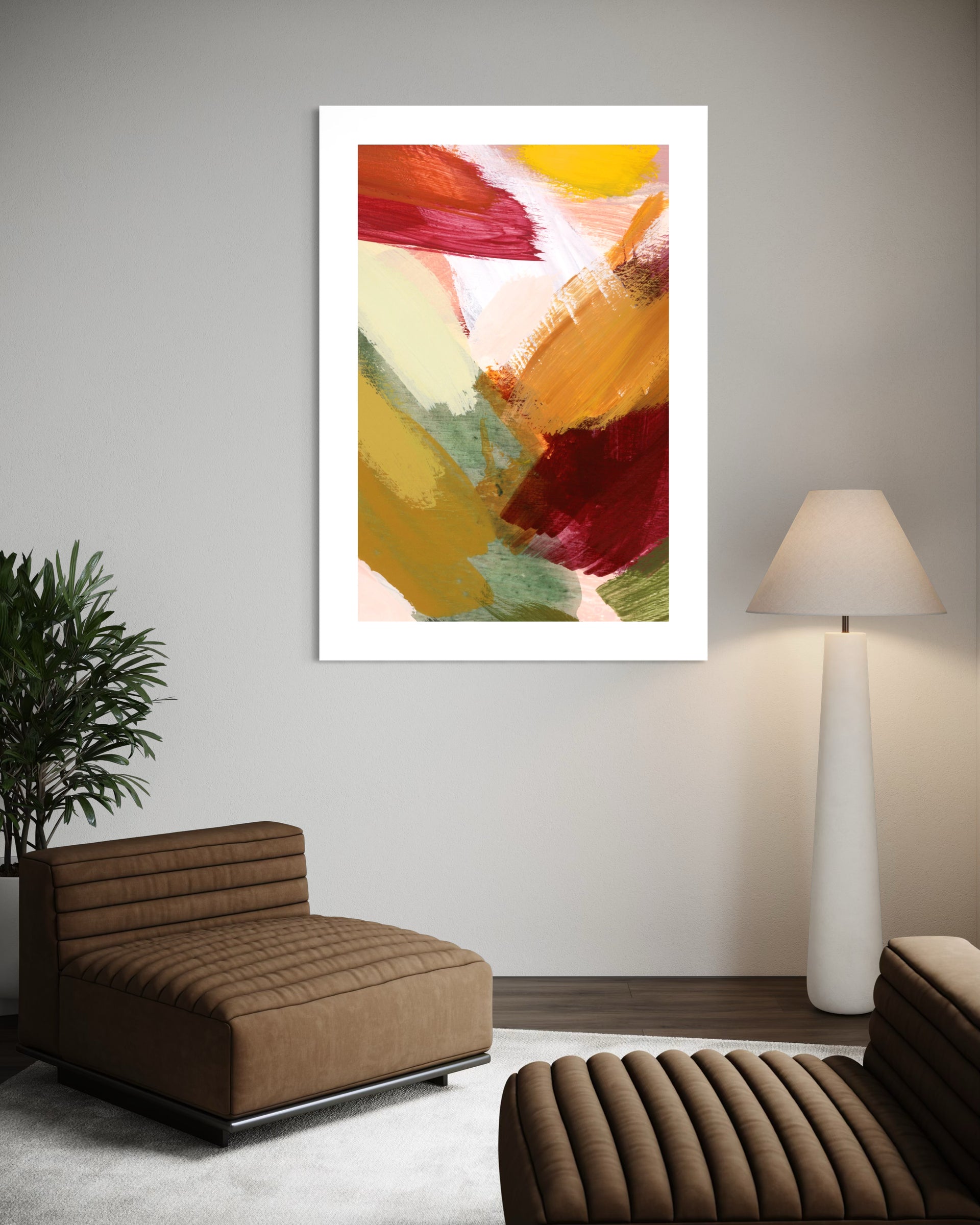 Pannello con pennellate astratte multicolori e cornice bianca