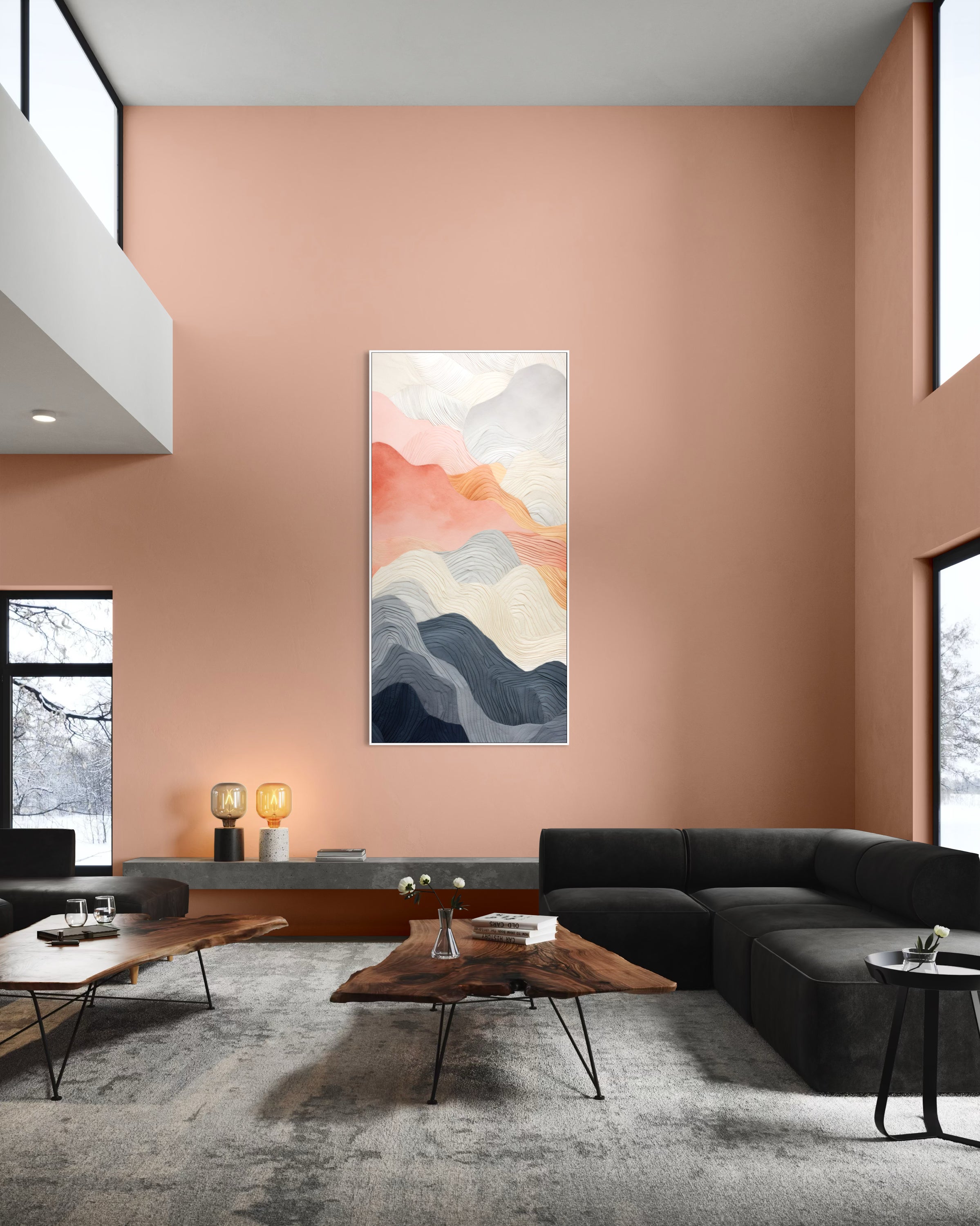 Stampa verticale con onde astratte a colori in cornice