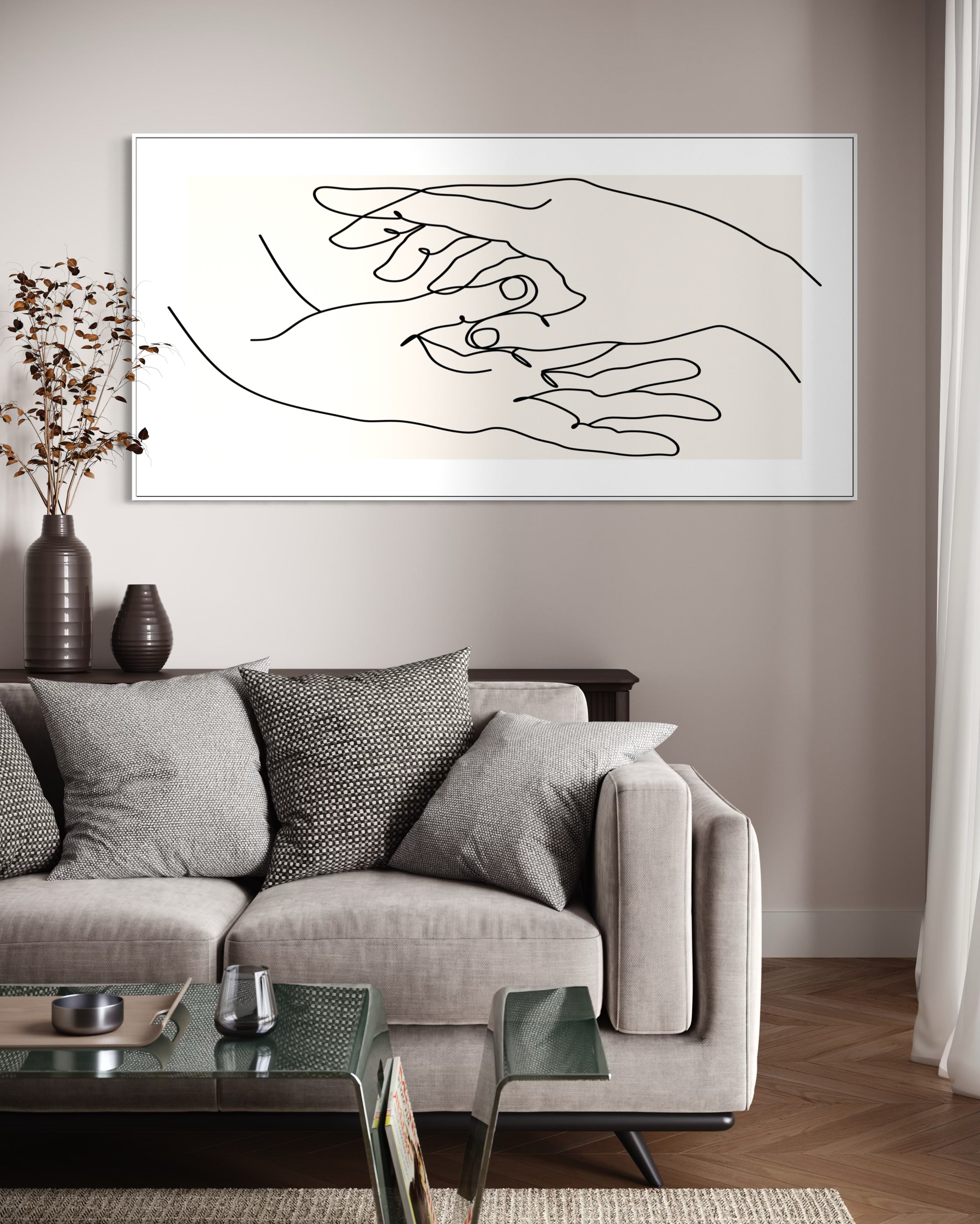 Unione solenne con cornice bianca: disegno lineare di due mani che si uniscono.