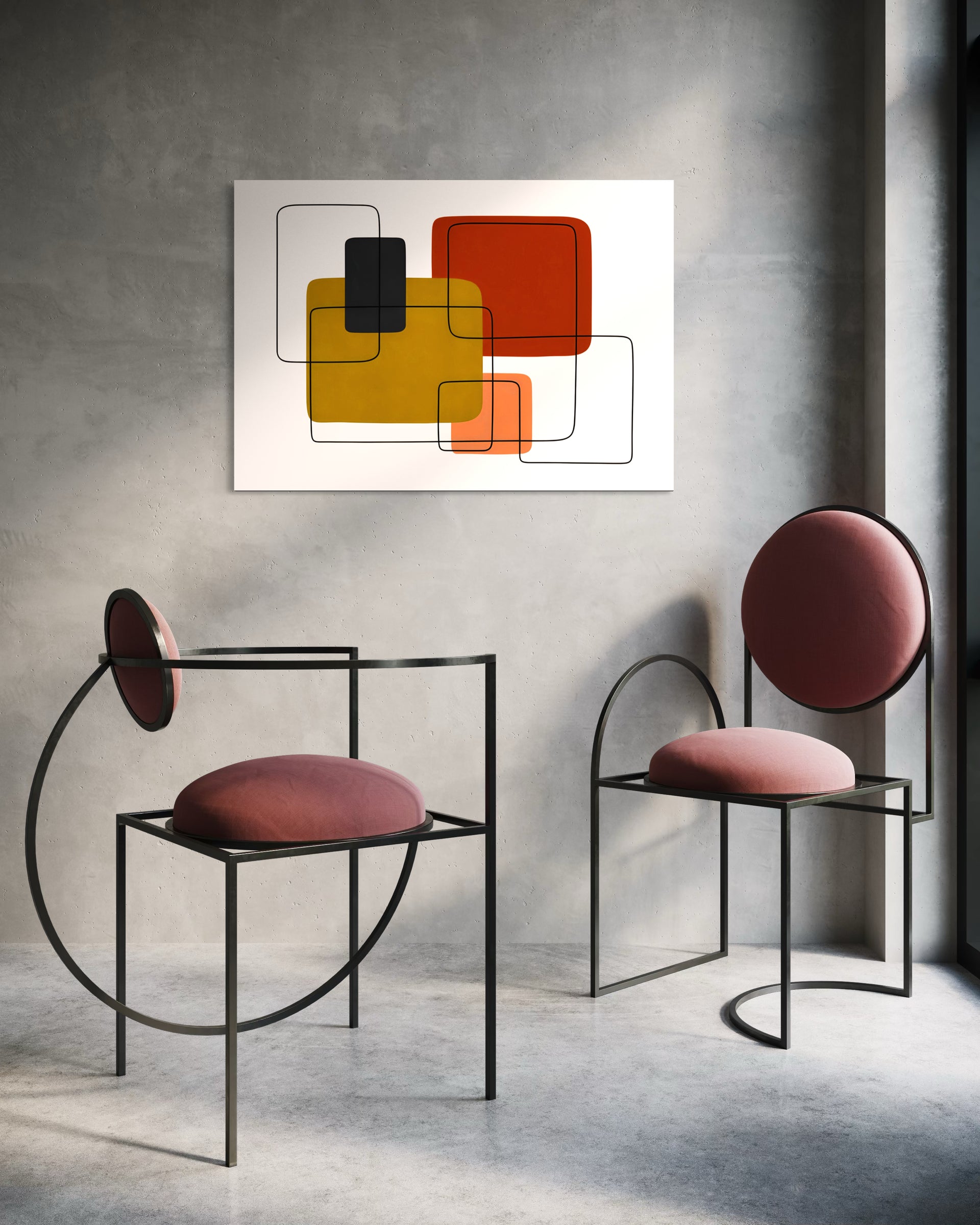 Groviglio di linee classica-arancione, telaio bianco: quadrati gialli e arancioni con linee nere