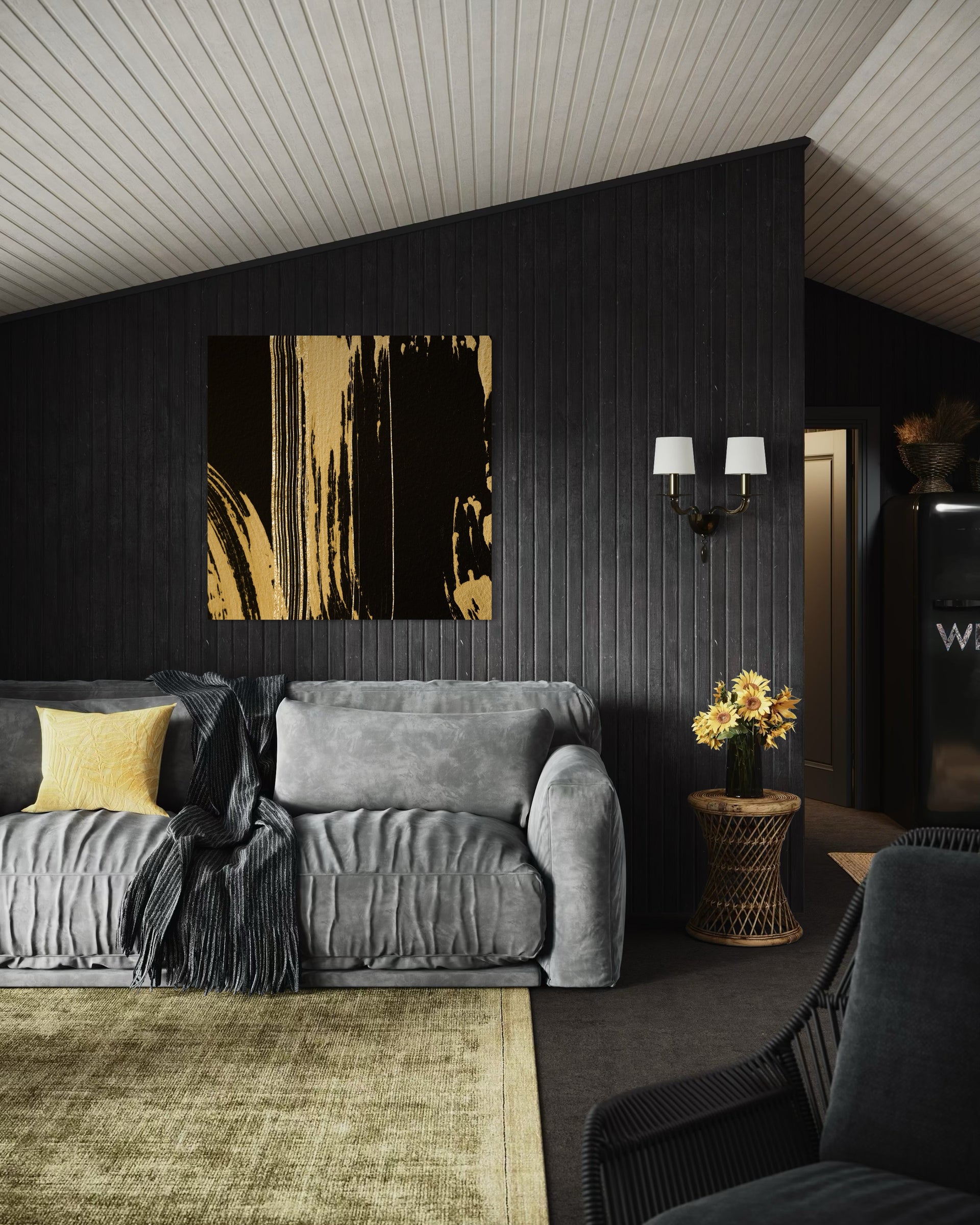Line art con cornice nera e pattern in oro