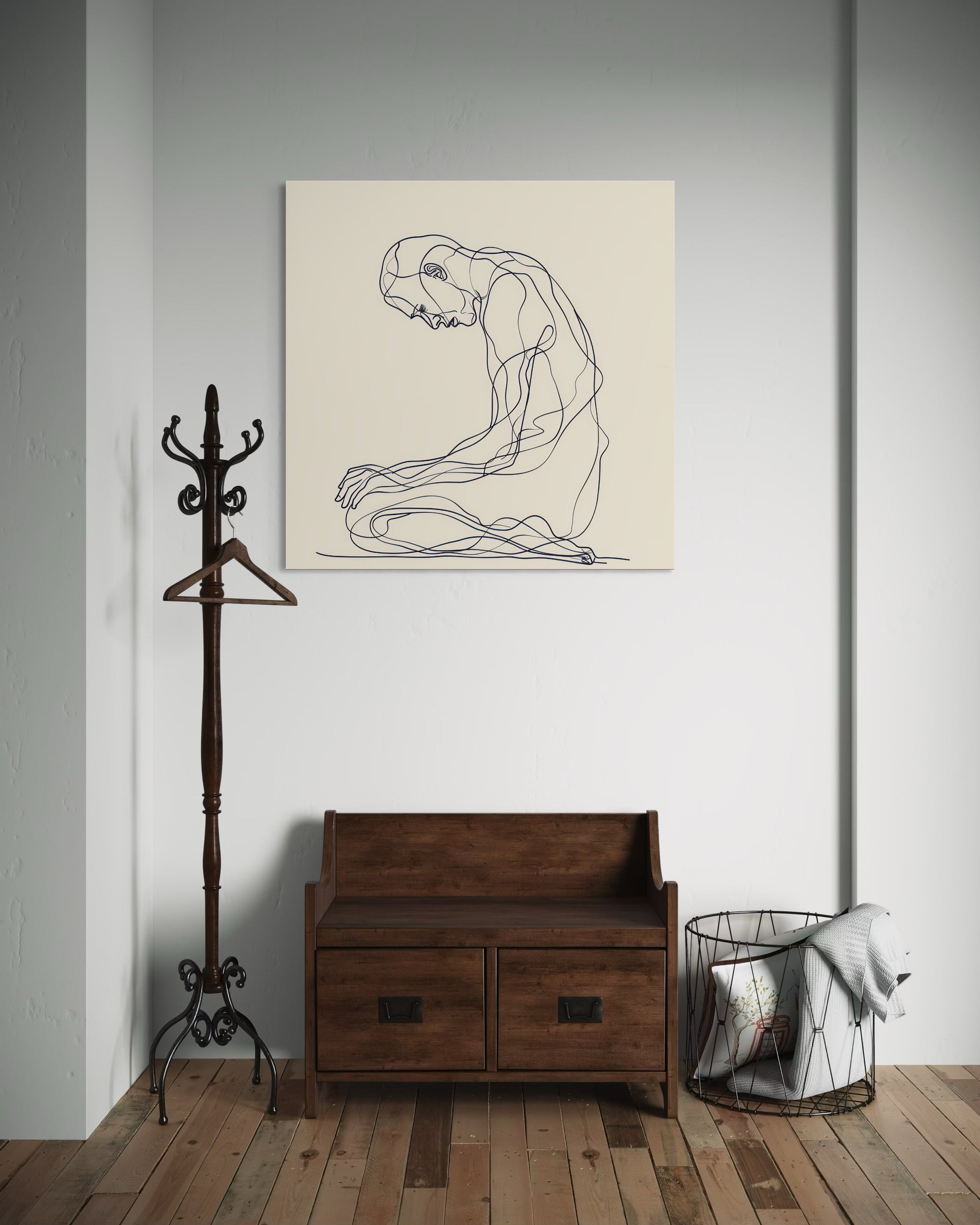 Pensiero umano: illustrazione line art su telaio quadrato, su sfondo chiaro
