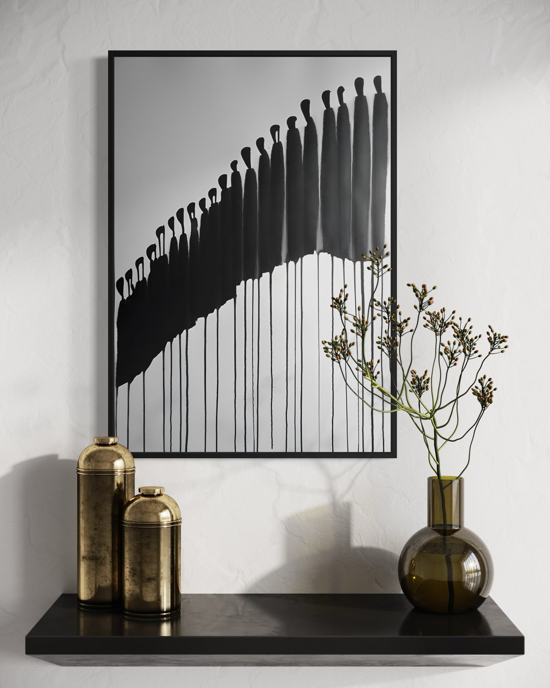 People con cornice nera, illustrazione con sagome verticali in bianco e nero