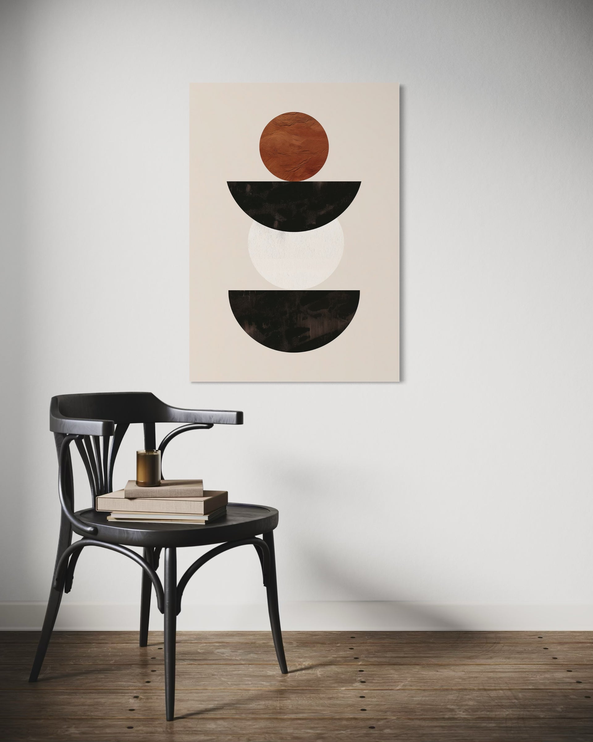 Boho Abstract casa: stampa con cerchi e semicirchi terracotta, nero e beige
