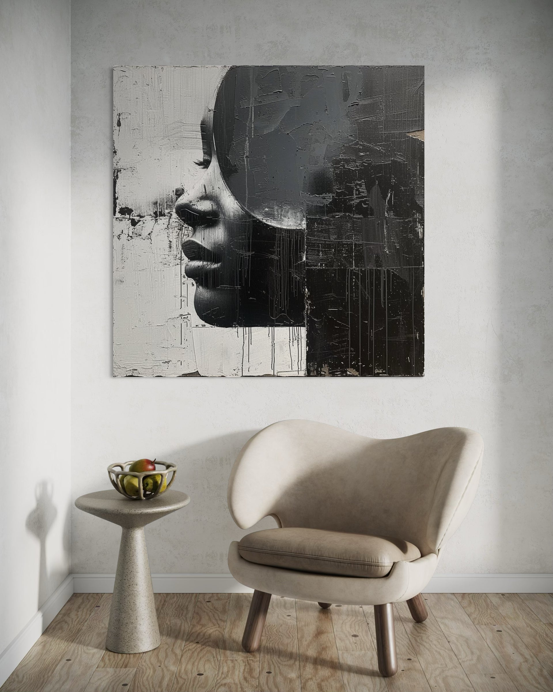 Silhouette black: stampa quadrata con volto in nero su sfondo chiaro