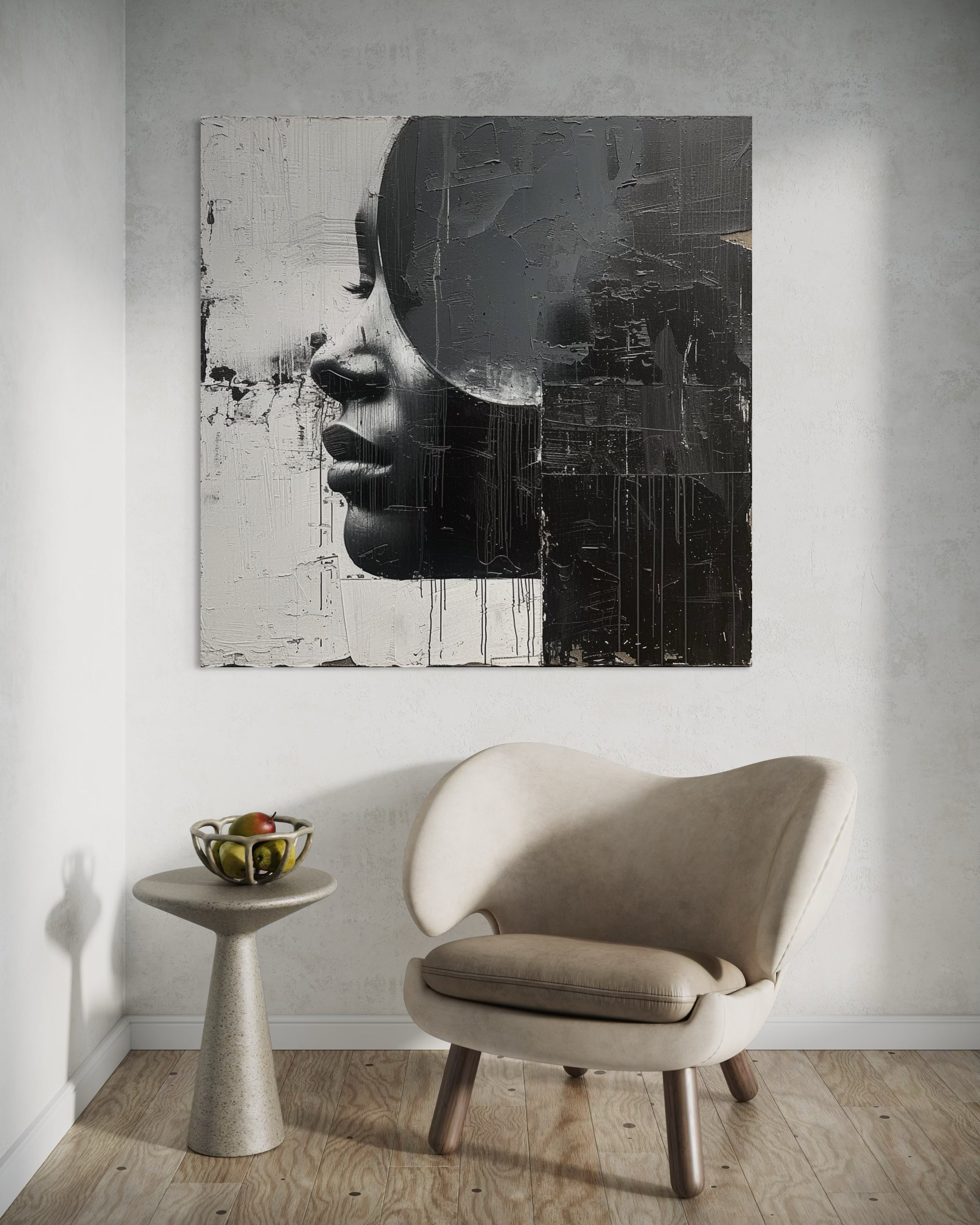 Silhouette black: stampa quadrata con volto in nero su sfondo chiaro