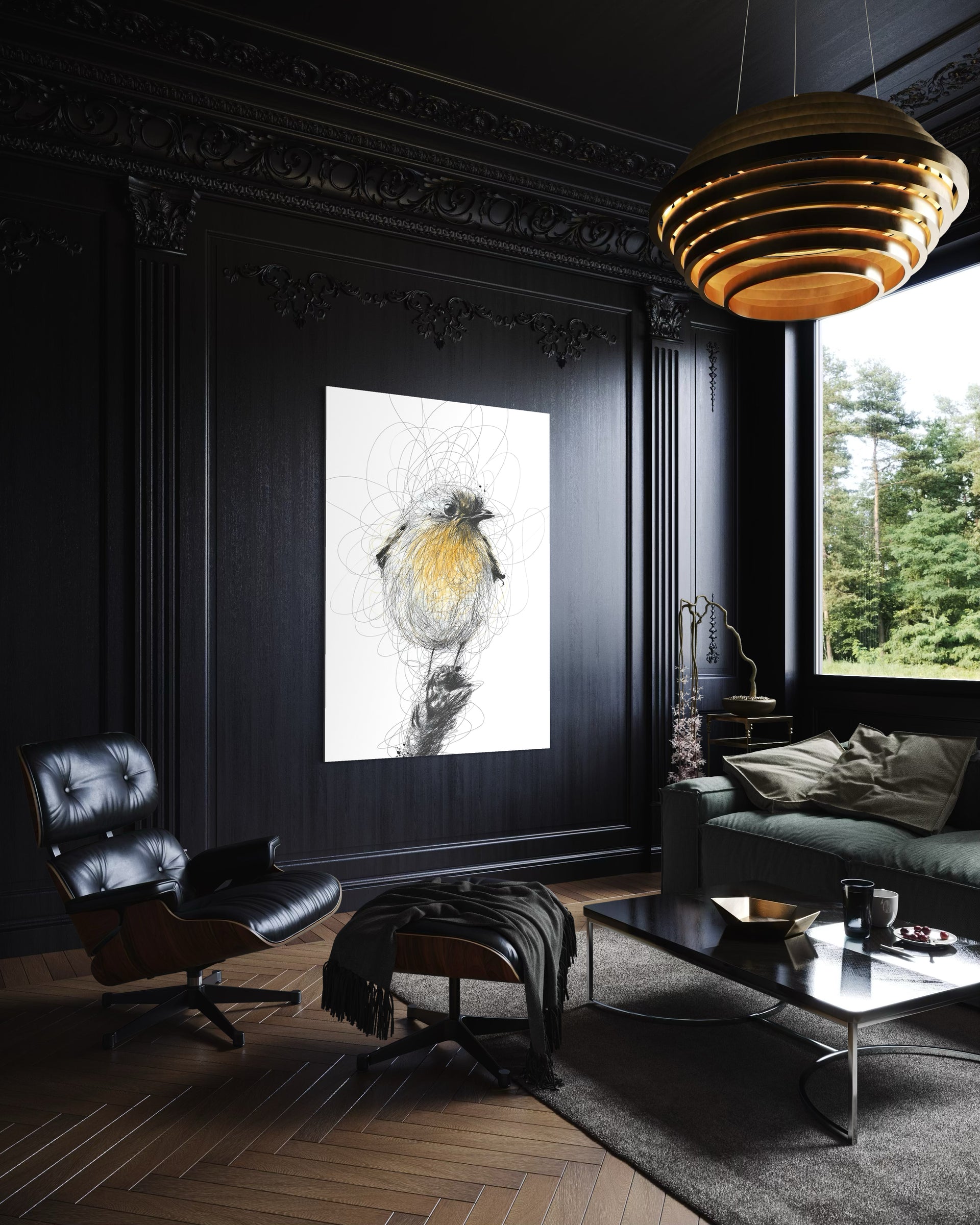 Modern bird: stampa incorniciata con illustrazione di uccello su sfondo bianco