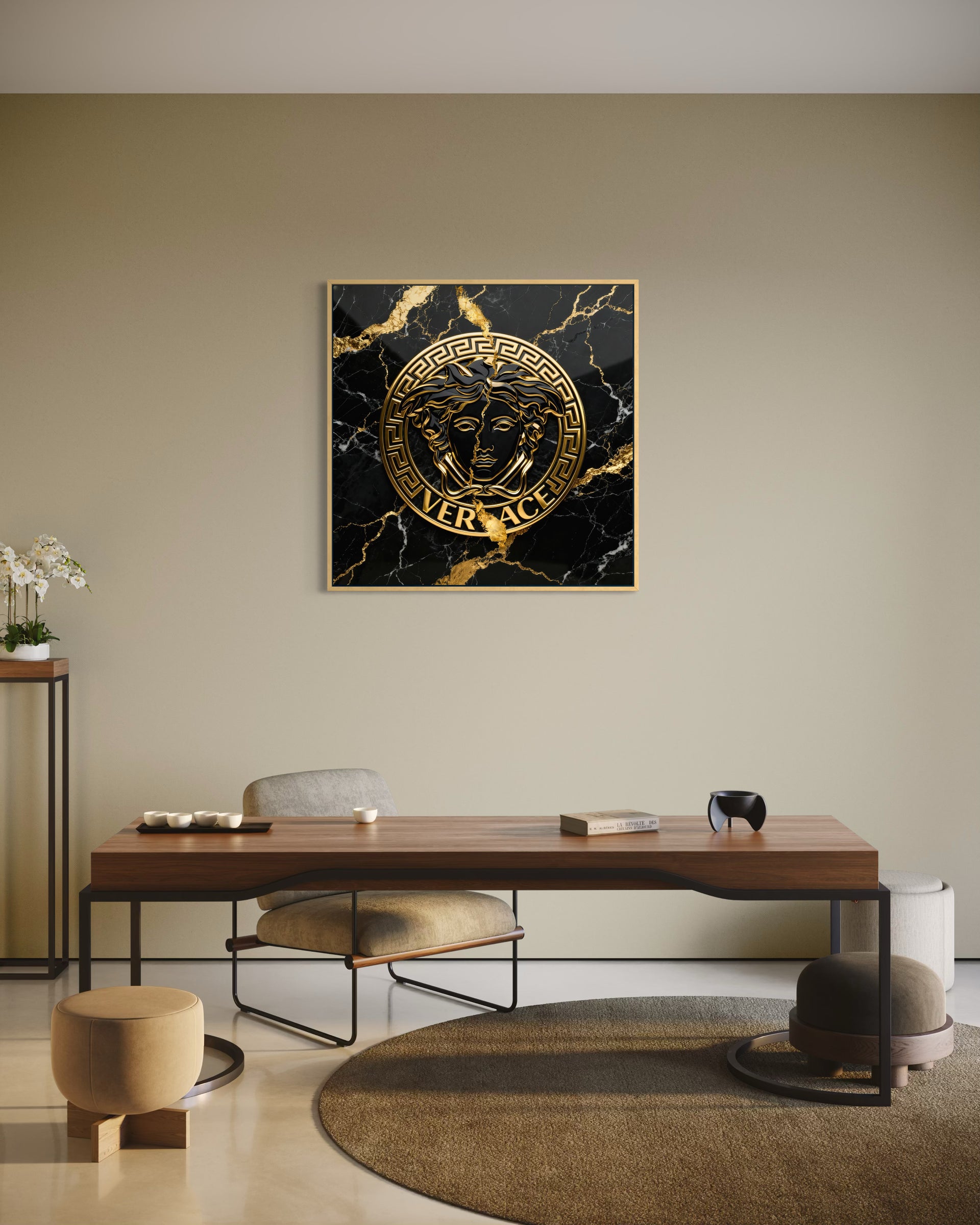 Verace gold elegant modern: quadro moderno con volto dorato e sfondo nero
