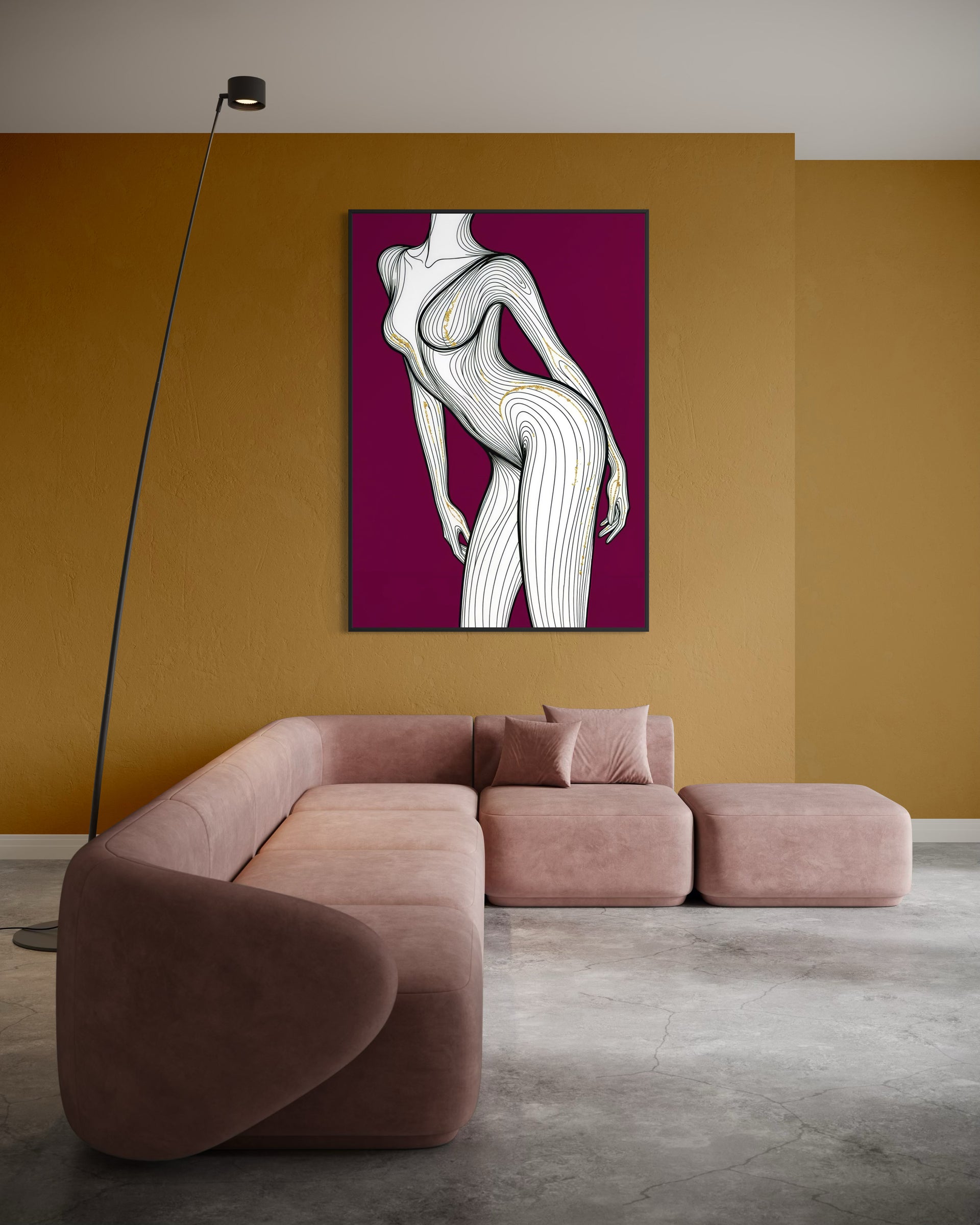 Stampa incorniciata con silhouette femminile astratta in linee, Modern body