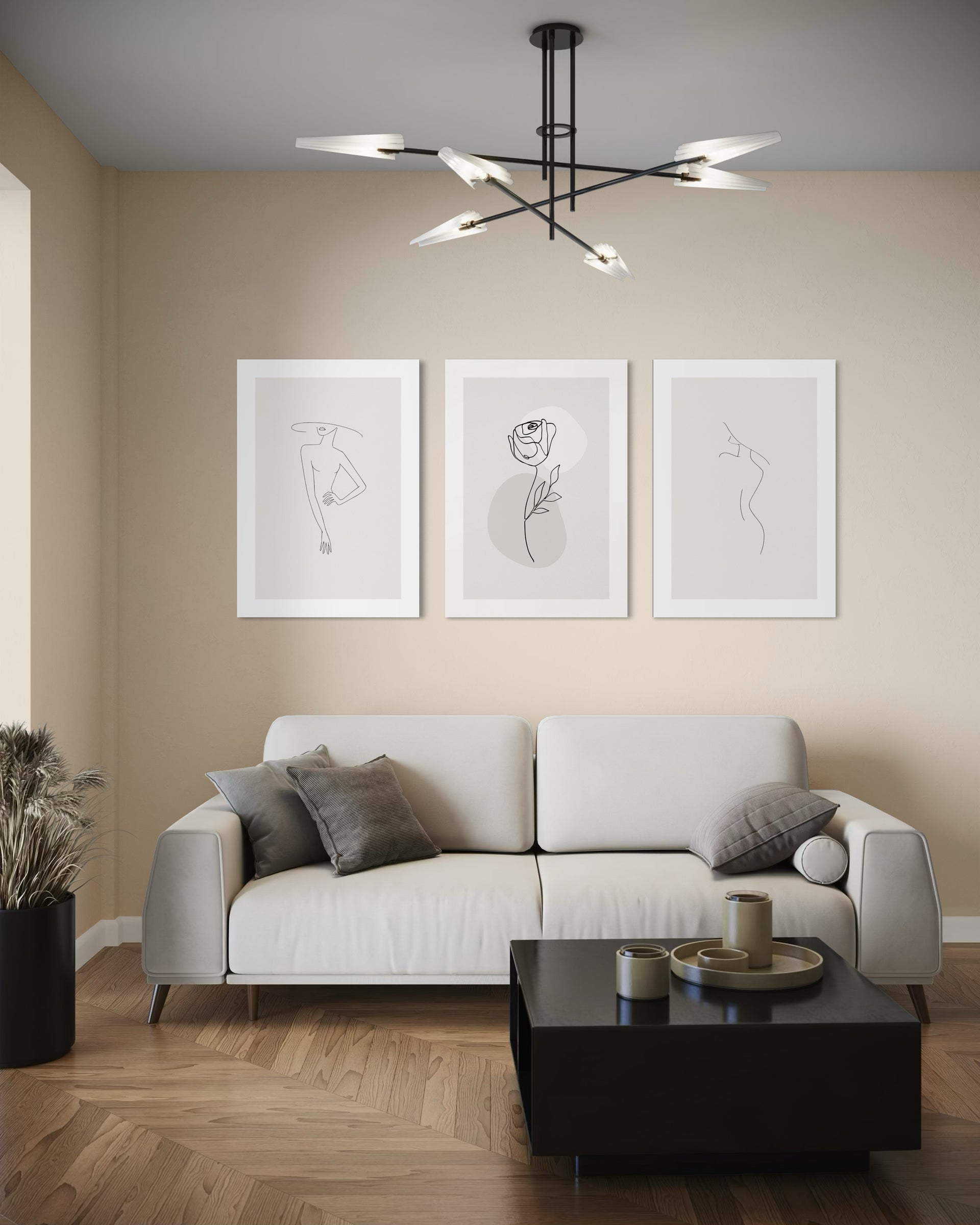Set femminile: tre stampe line art donna in cornici bianche