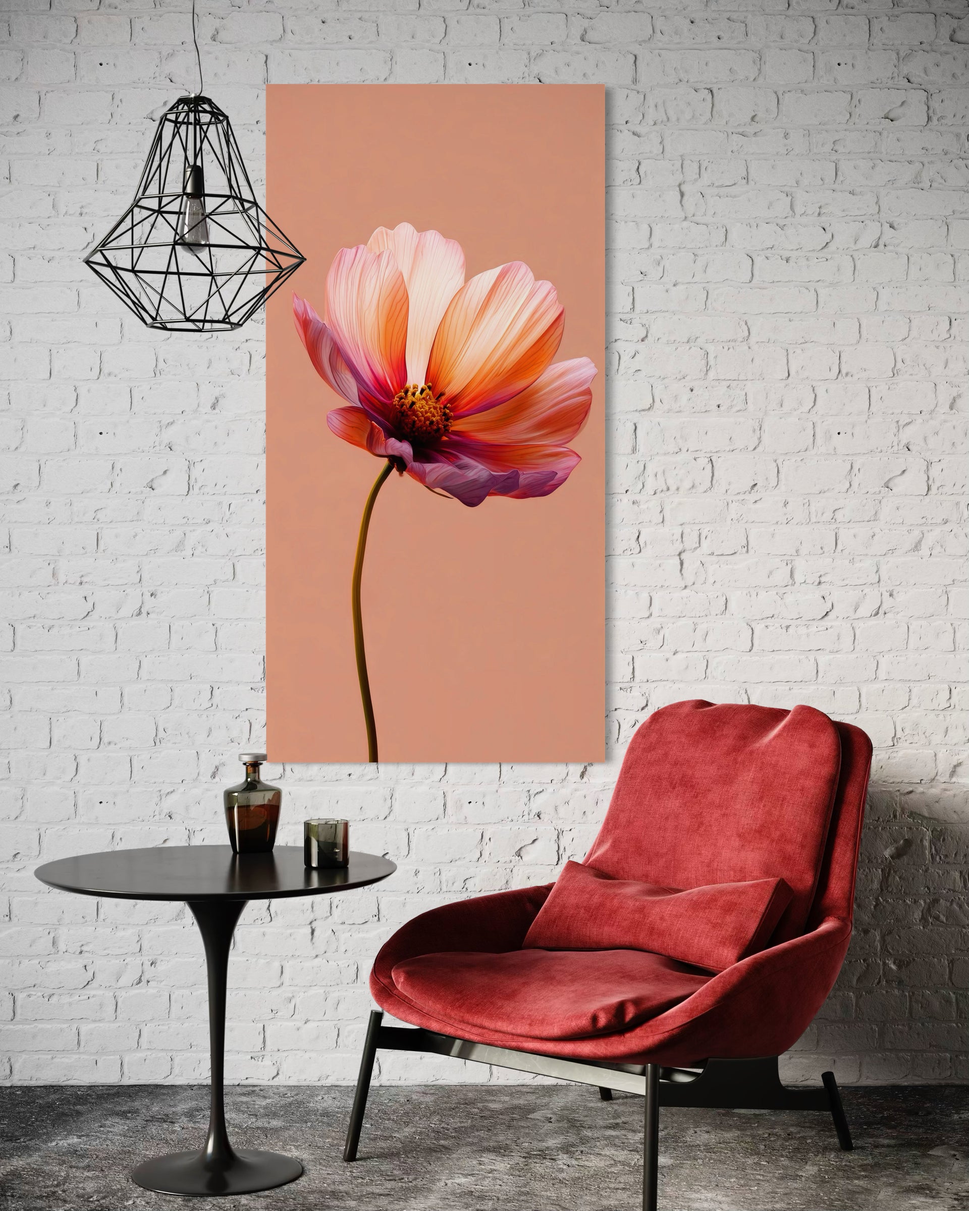 Delicato: stampa con fiore multicolore su sfondo rosa