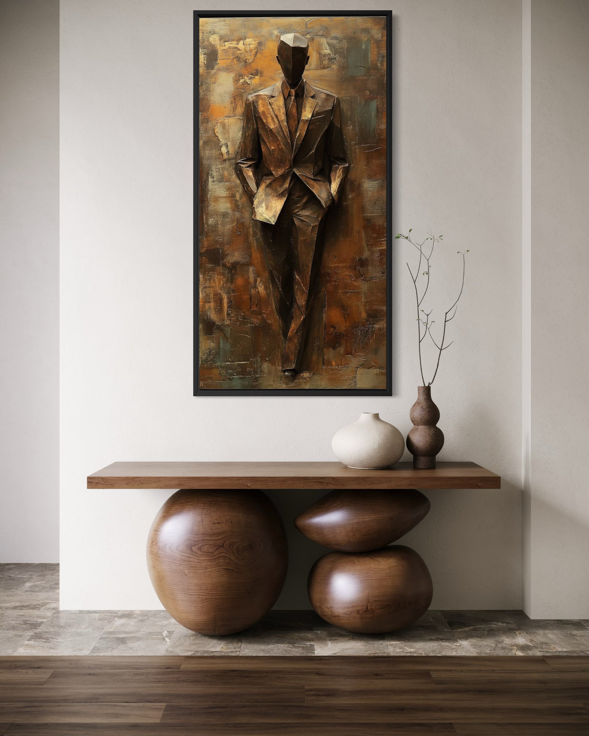 Quadro Man elegant con cornice nera e figura di uomo in abito astratto