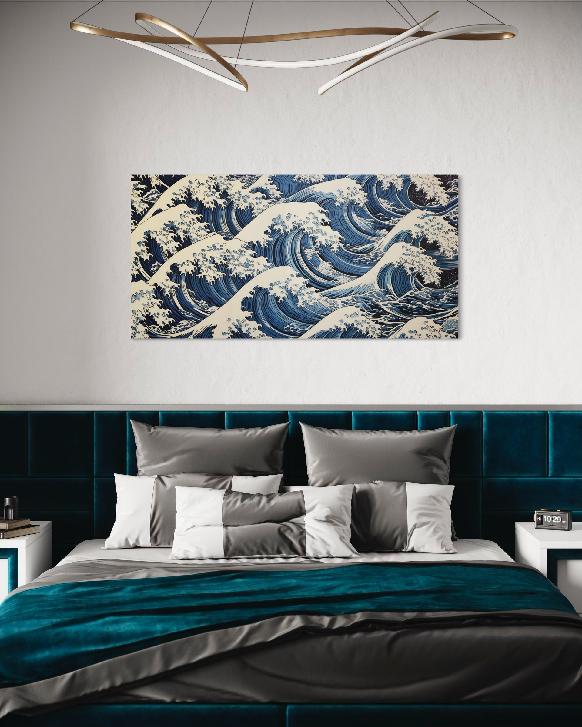 Quadro Onde con onde blu e bianche su sfondo chiaro
