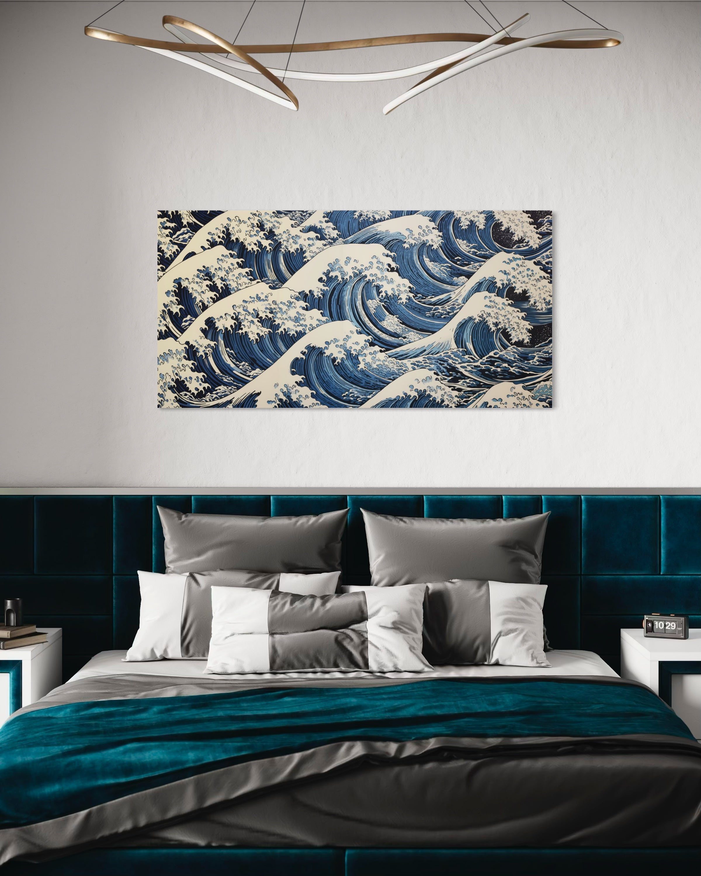 Quadro Onde con onde blu e bianche su sfondo chiaro