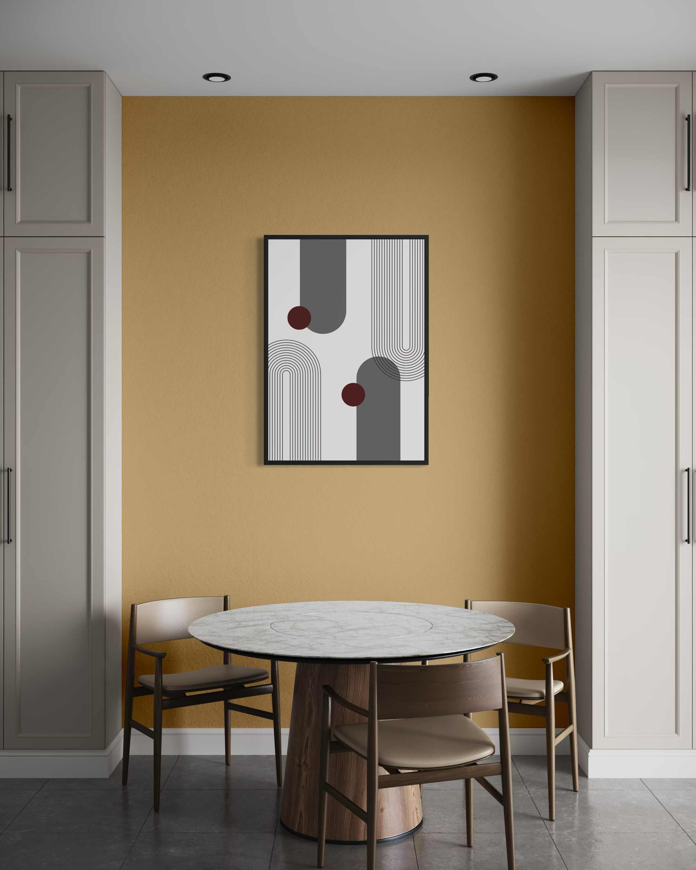 Archi Boho con stampa astratta grigia in cornice nera