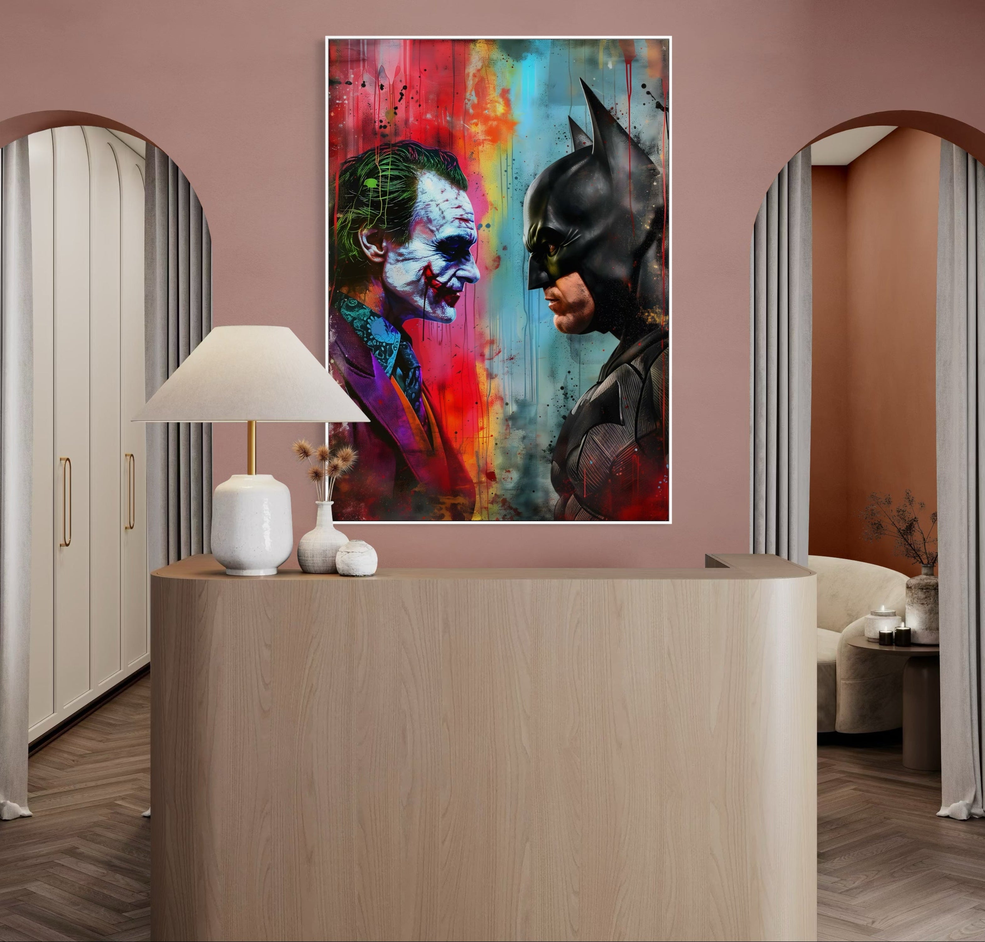 Stampa incorniciata di Batman e Joker con cornice bianca