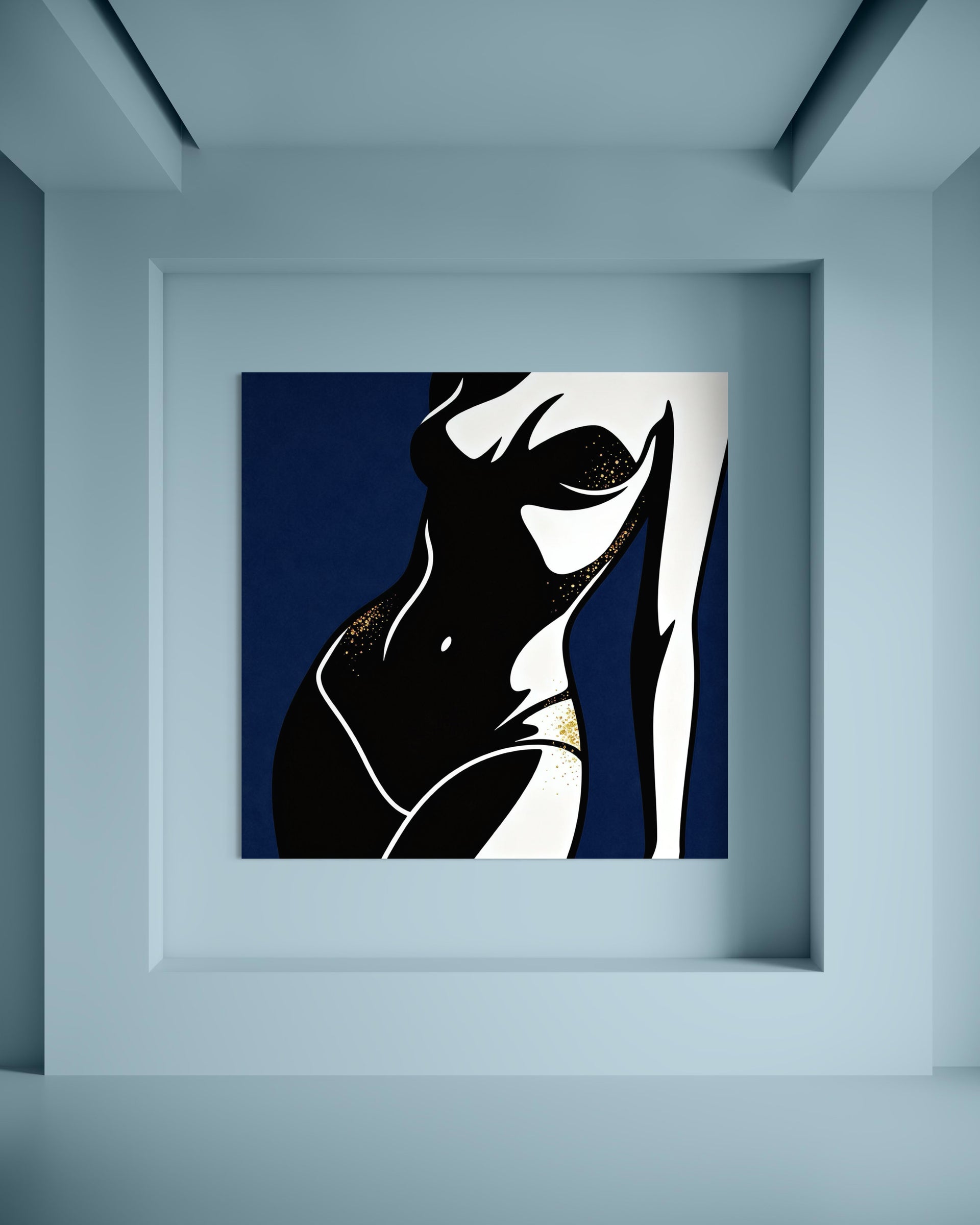 Stampa quadrata Blu sensual con profilo donna scuro su sfondo blu