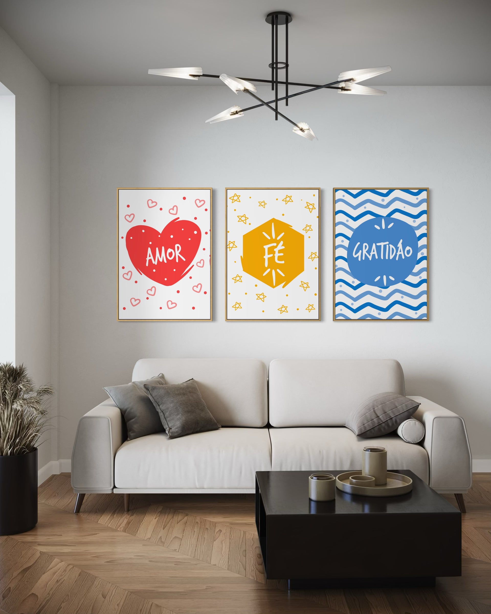 Stampa incorniciata Fe Amor Gratidao: Amor, Fe, Gratidao in 3 quadri