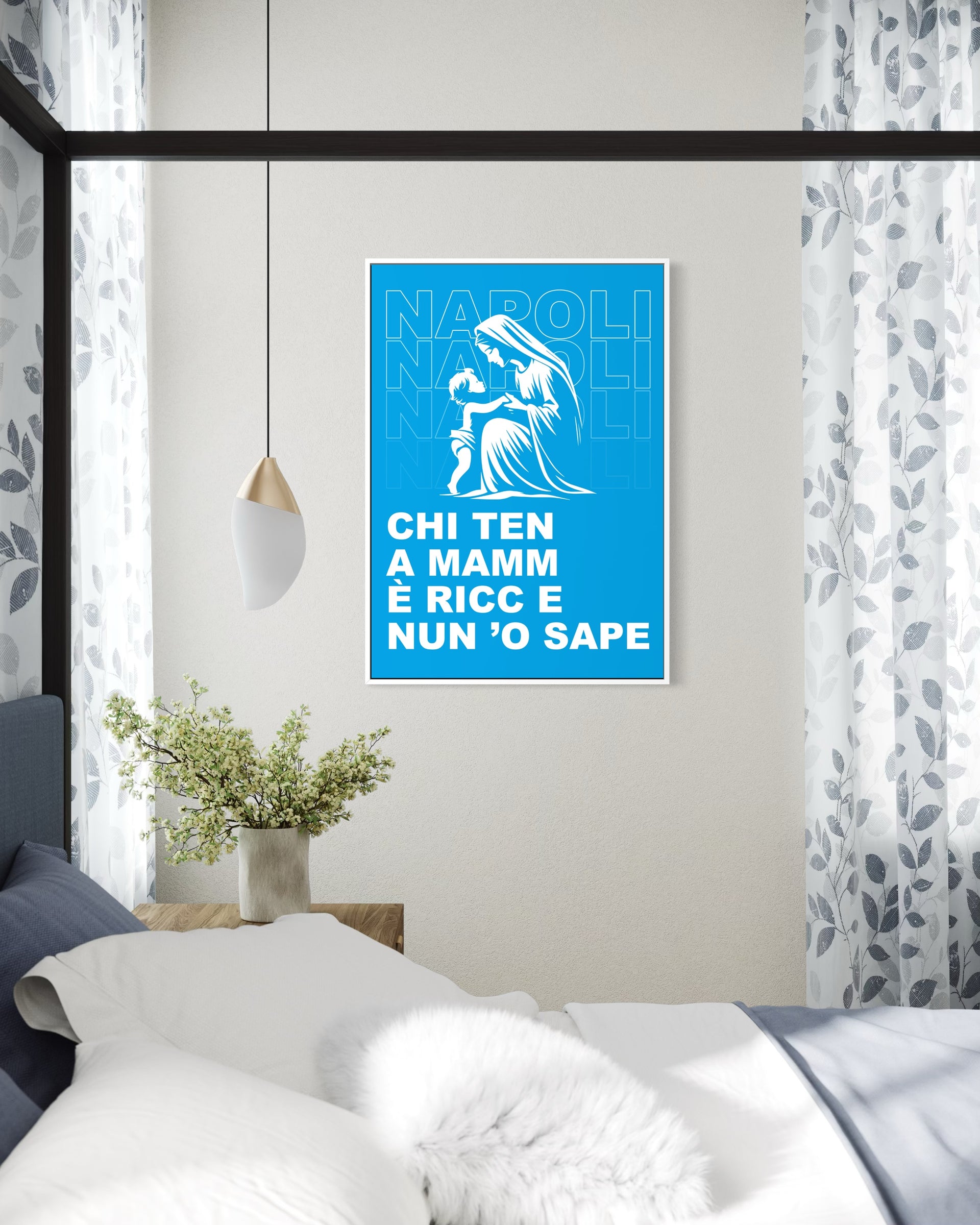 Napoli style con cornice nera, stampa blu con testo e figura