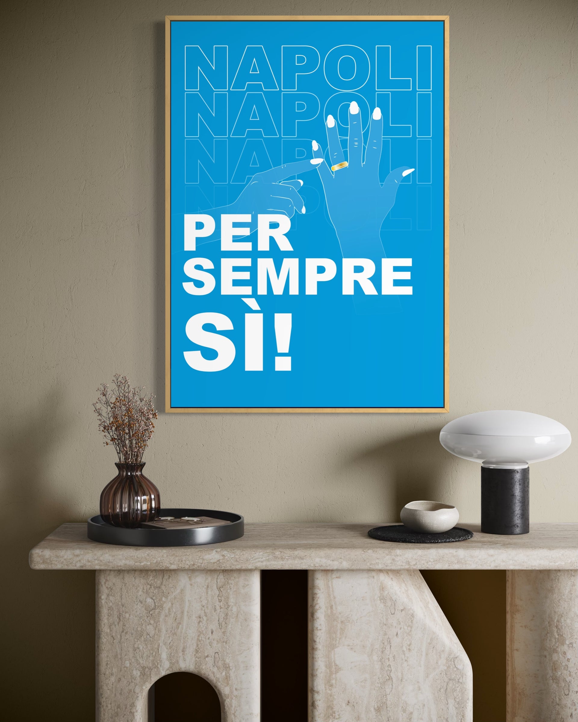 Per sempre style: stampa incorniciata blu con scritta bianca “PER SEMPRE SI!”