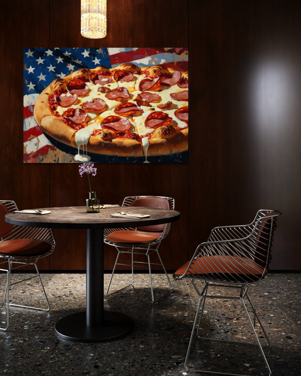 Stampa su tela con pizza a fette, cornice quadrata, stile americano