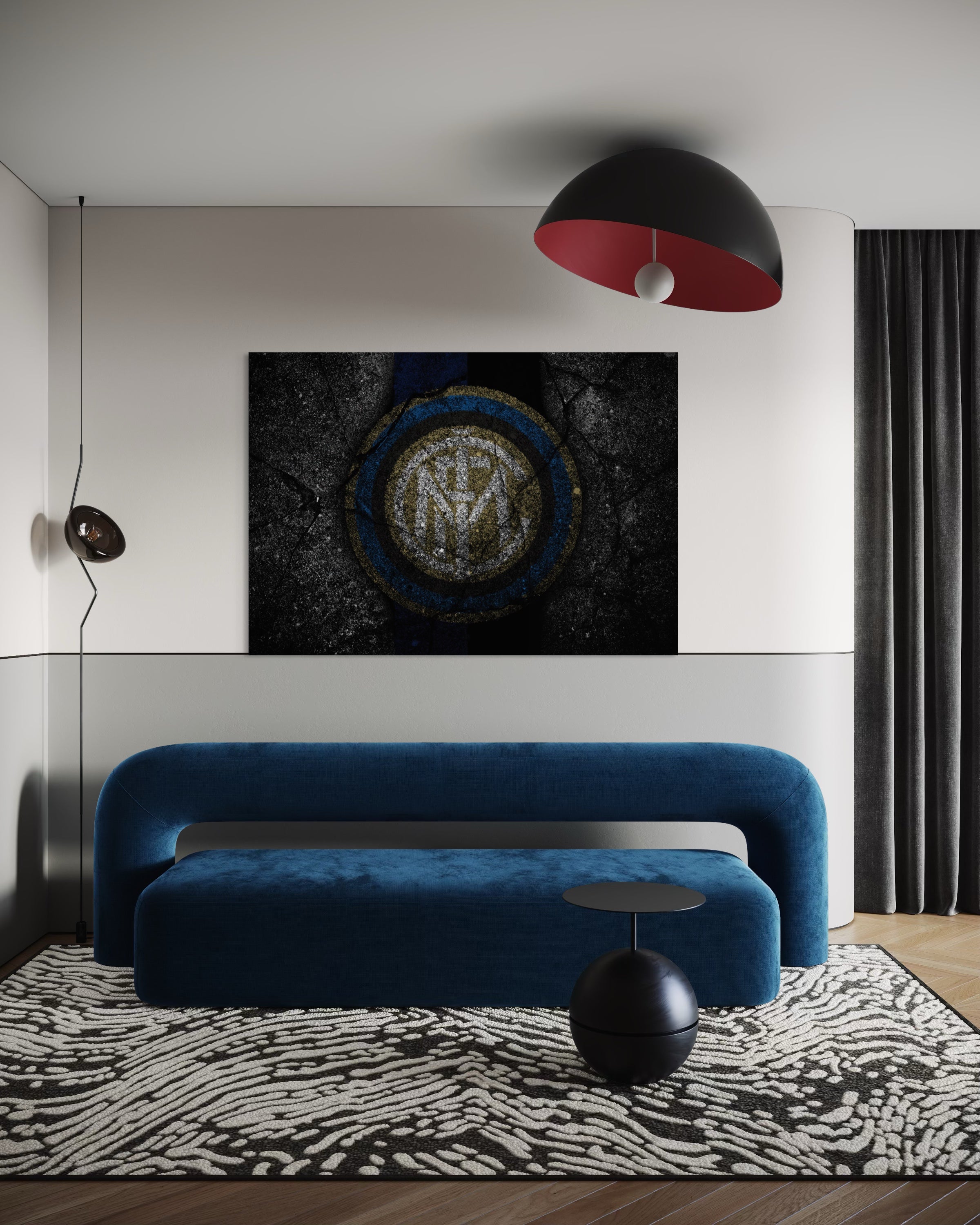 Inter con telaio nero, stampa scura blu e oro