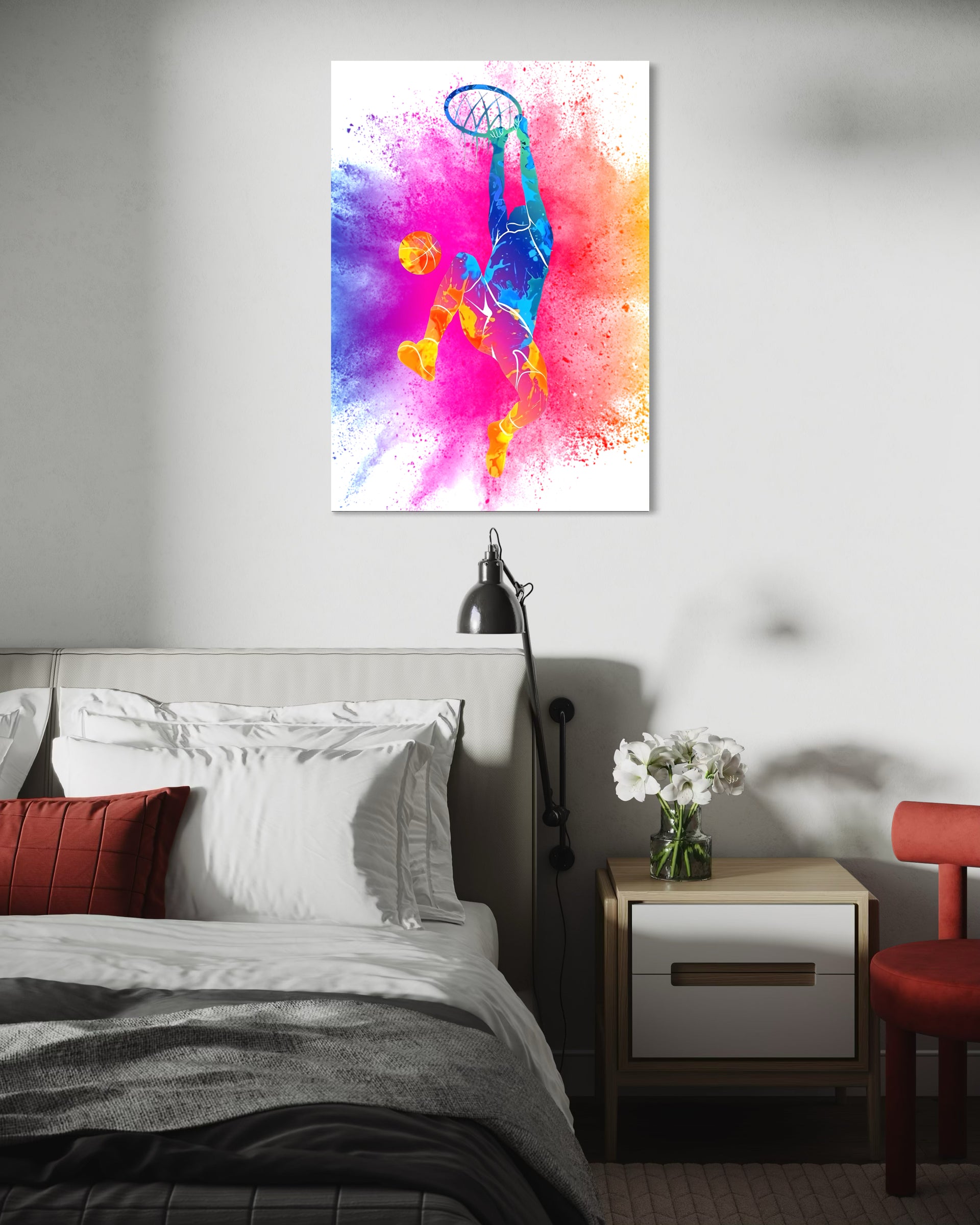 Canestro con telaio e grafica colorata