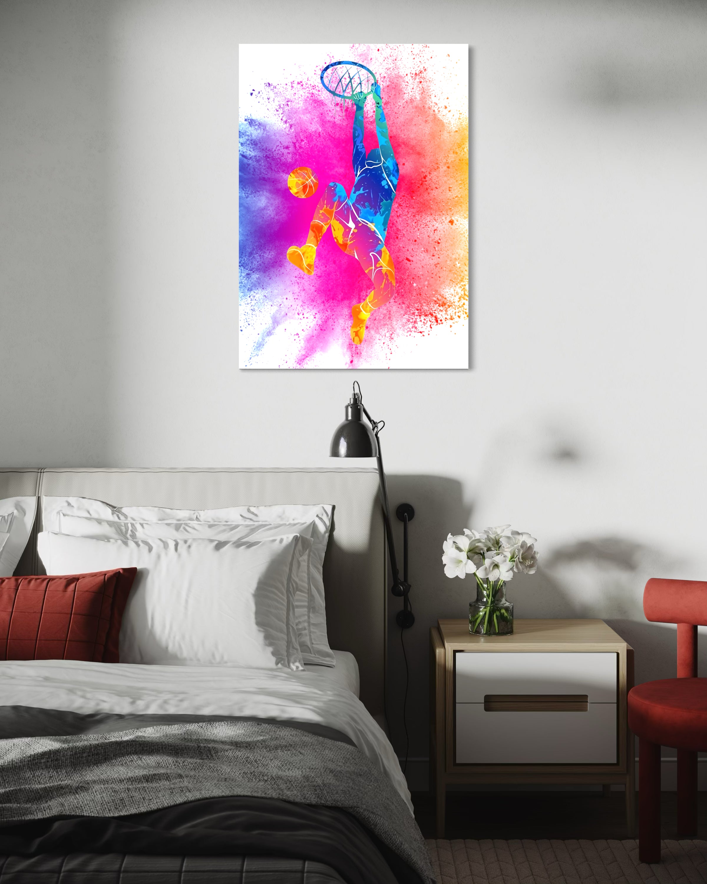 Canestro con telaio e grafica colorata