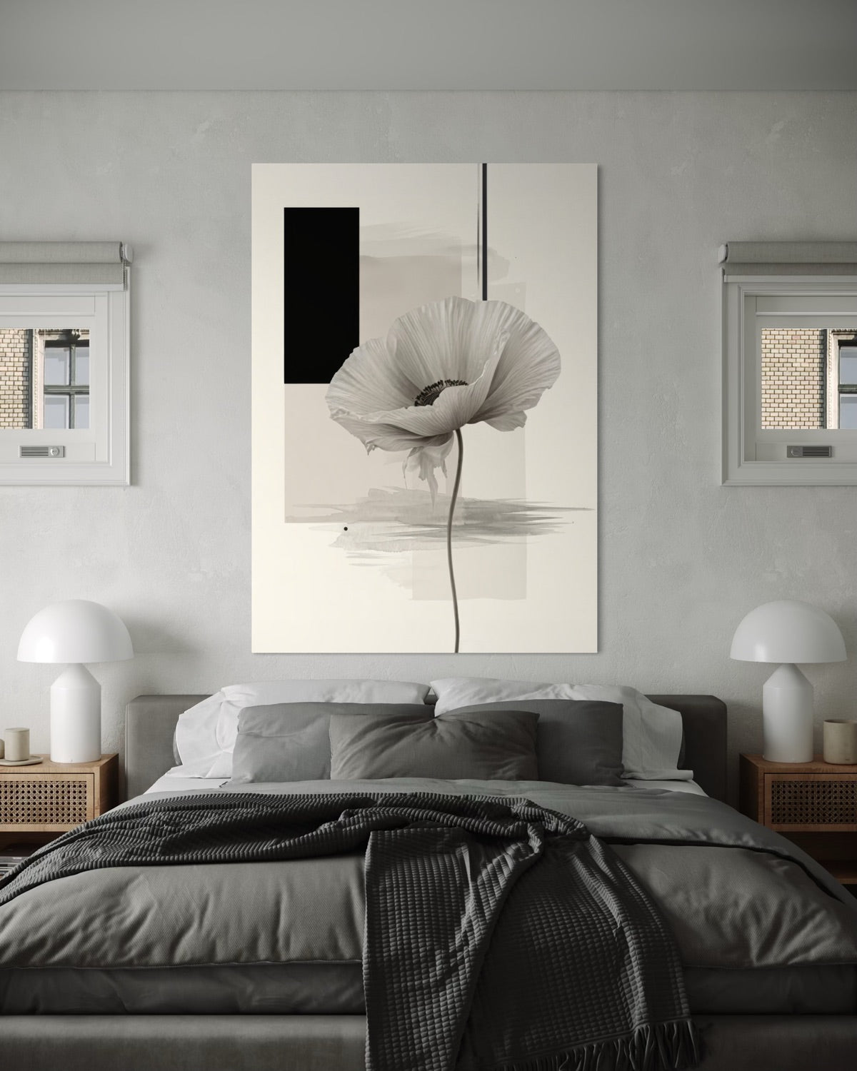 Stampa incorniciata con fiore d’anemone bianco e quadrato scuro