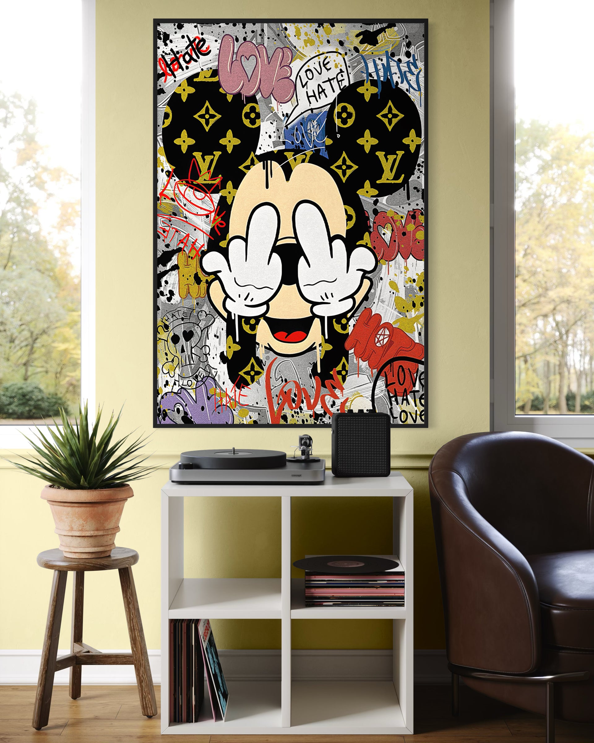Stampa incorniciata con Topolino in graffiti, sfondo scuro e colori vivaci