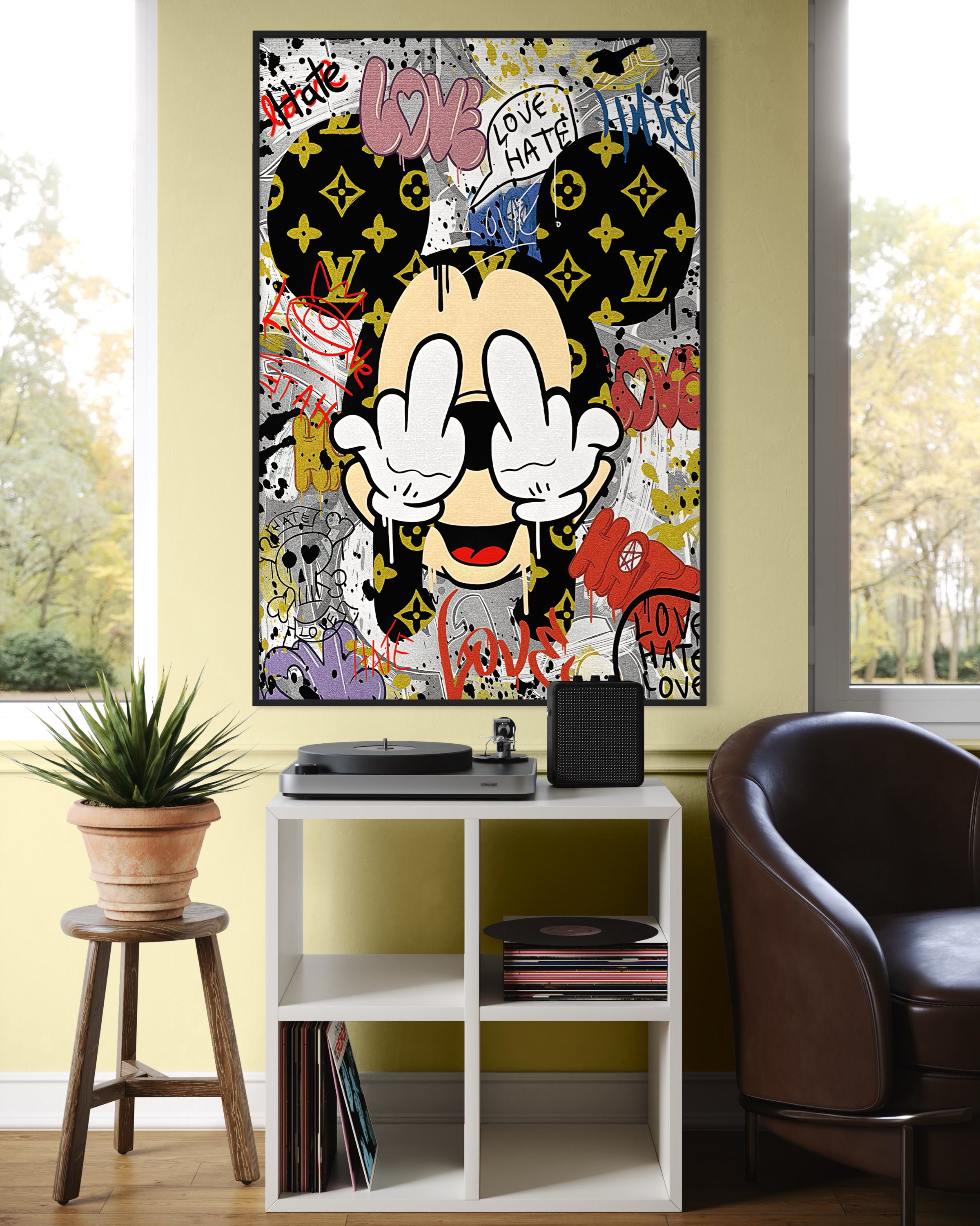 Fuck topolino: stampa incorniciata con due topi cartoon su sfondo nero color grafiti