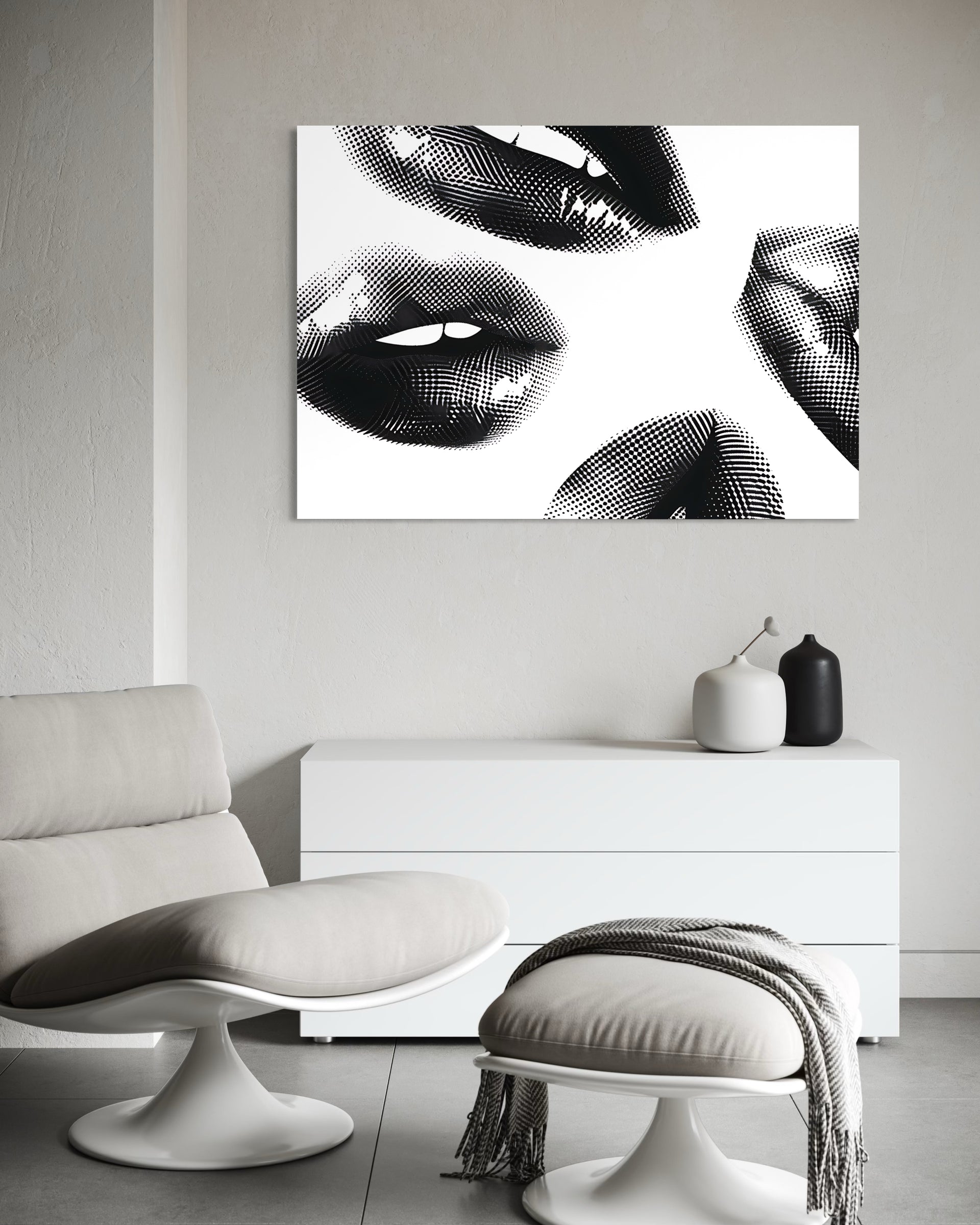 More kiss pop art con labbra pop art bianco e nero retinato
