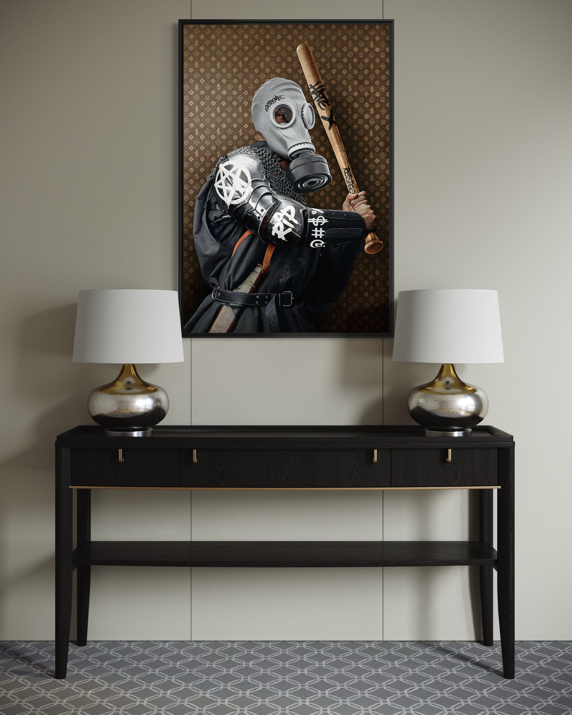 Criminal ribelle pop art: astronauta con fucile in cornice nera